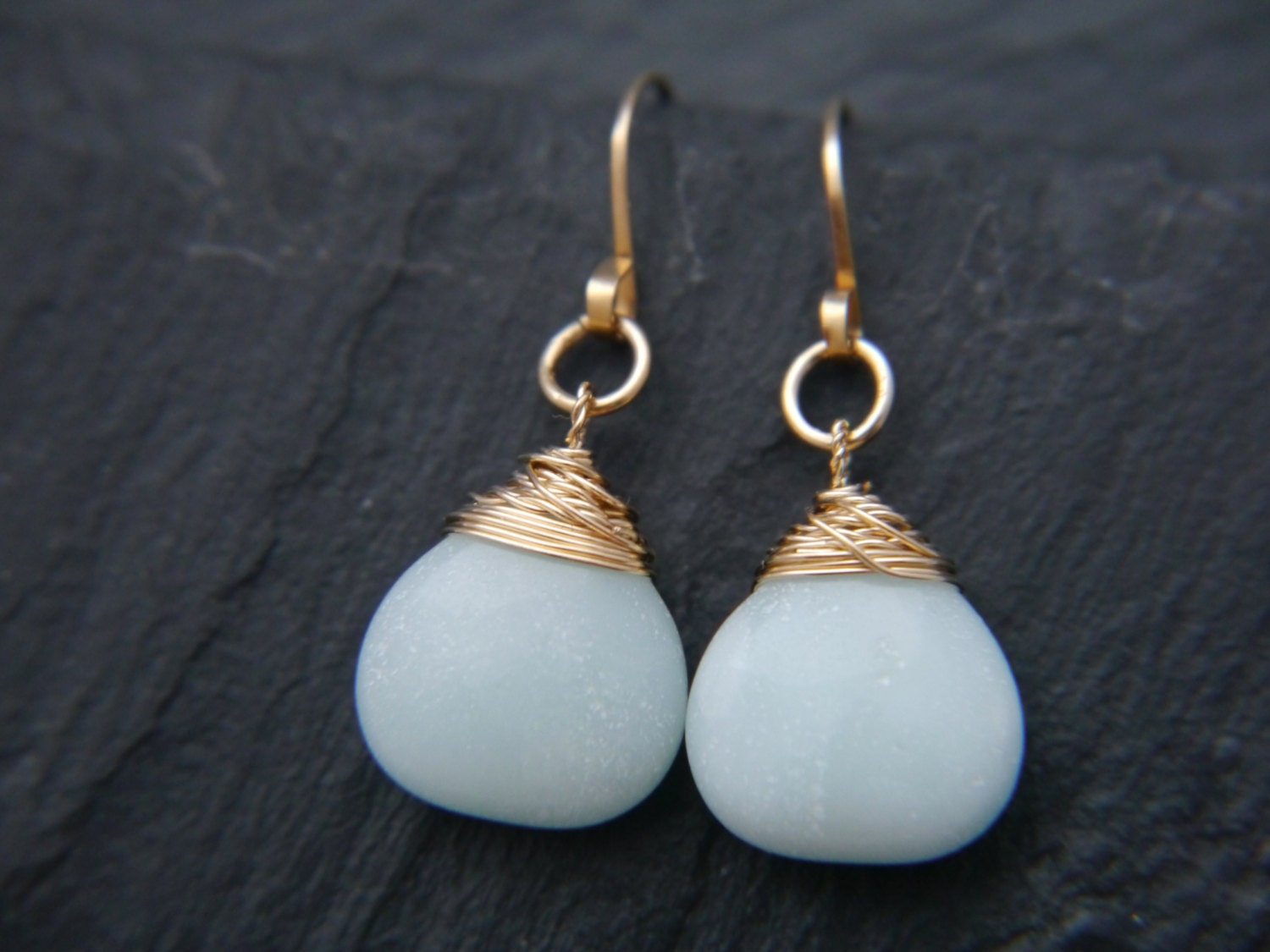 Aqua Amazonite Teardrop Earrings, 14K Gold Filled Dangle, Beach Wedding Jewelry