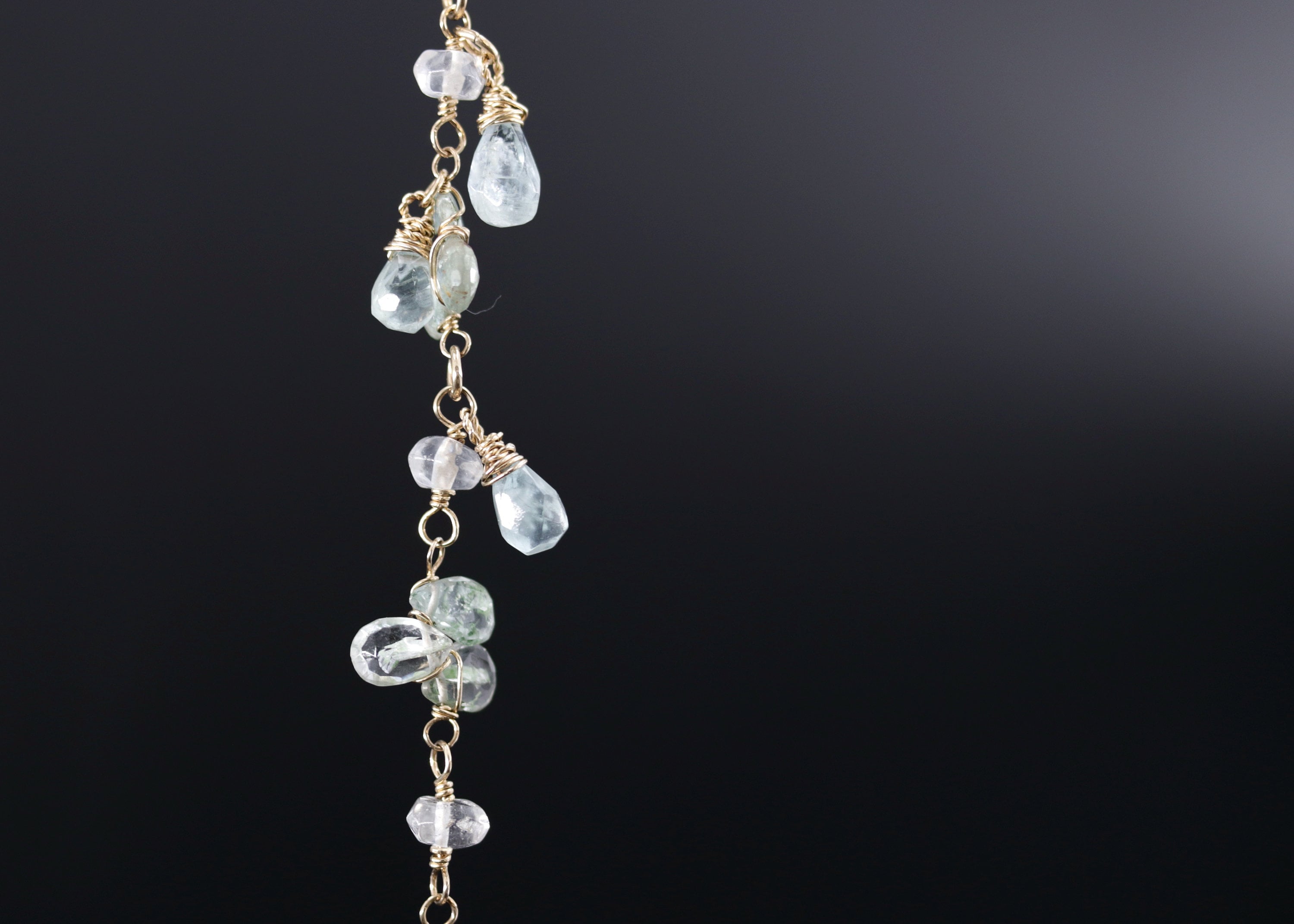 Wire Wrapped Aquamarine Briolette Lariat Y Gemstone Necklace, 14K Gold Filled, Bridal