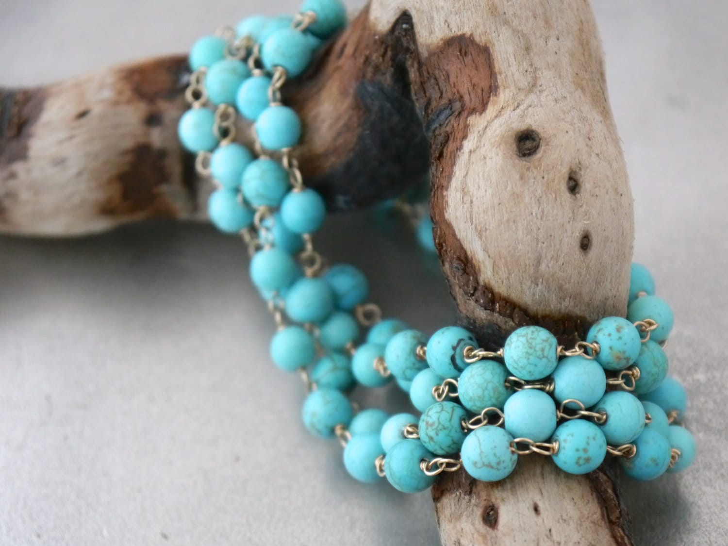 Turquoise Magnesite Layered Gemstone Necklace, 14K Gold Filled Boho Jewelry