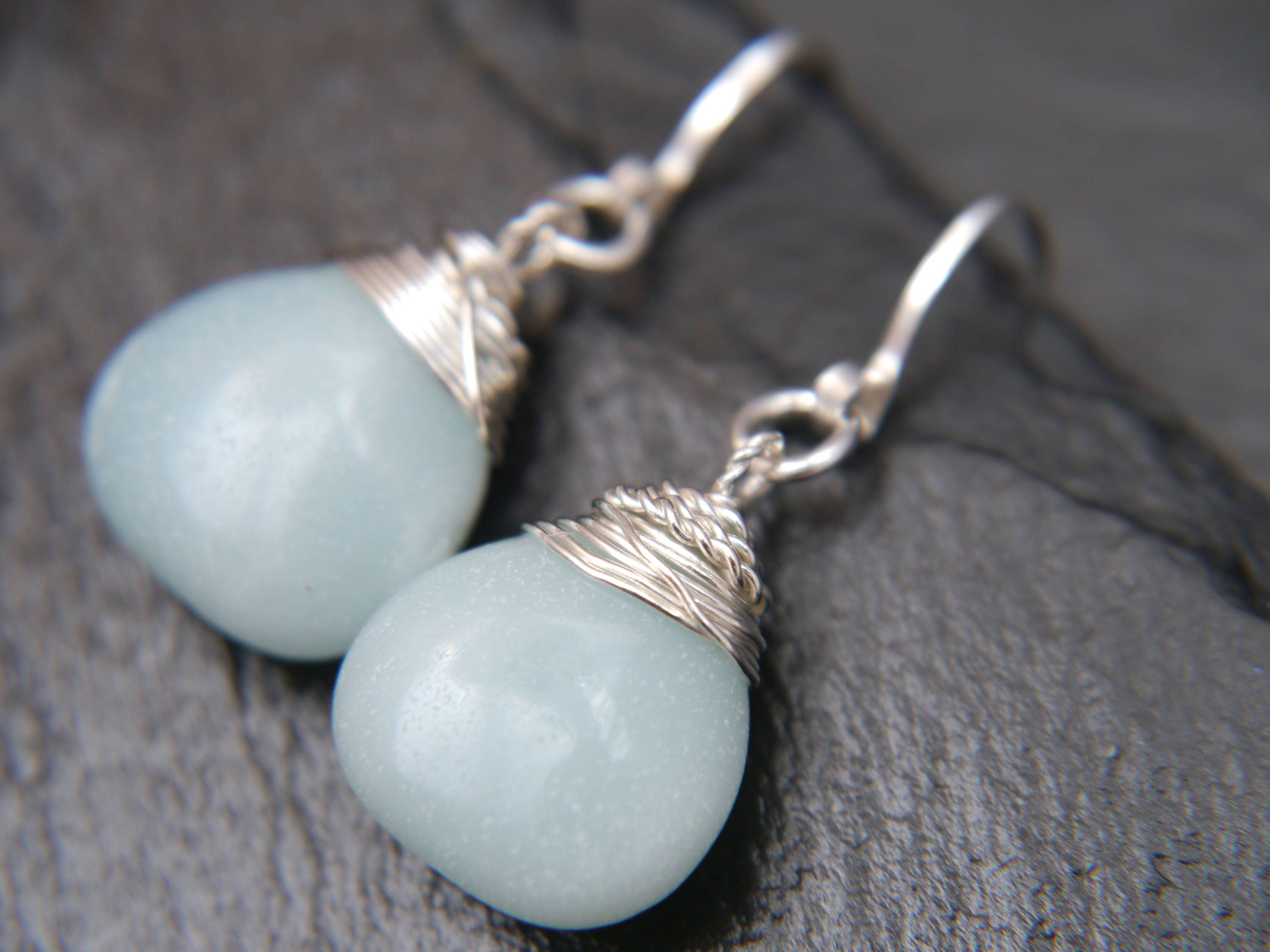Amazonite Teardrop Gemstone Earrings, Sterling Silver Something Blue