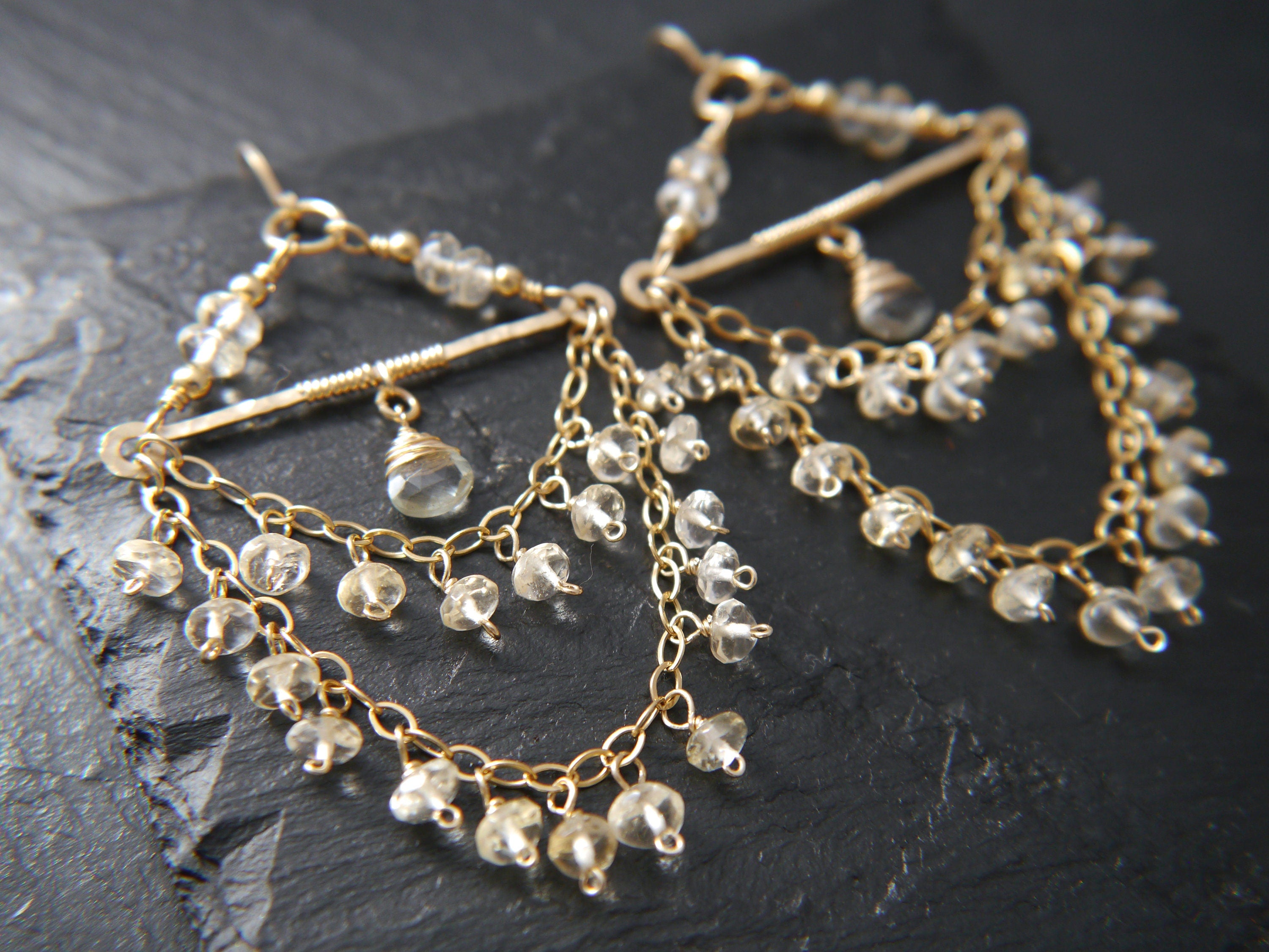Citrine Chandelier Gemstone Earrings, 14K Gold Filled Bohemian Style