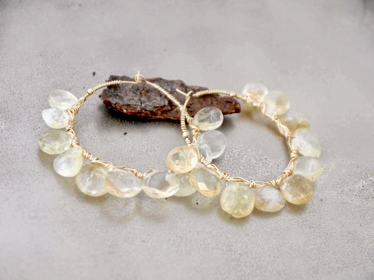 Citrine Faceted Petal Hoop Gemstone Earrings, 14K Gold Filled Garden Botanical