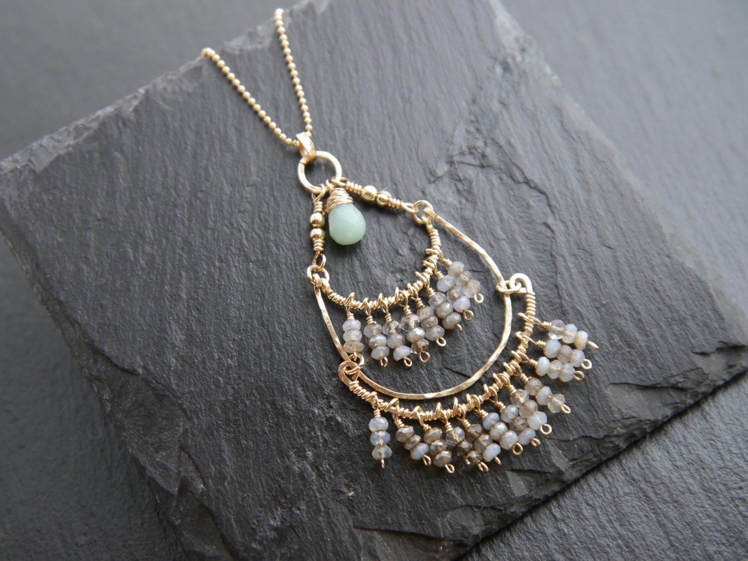 Labradorite Amazonite Gemstone Necklace, 14K Gold Filled, Bohemian Wedding