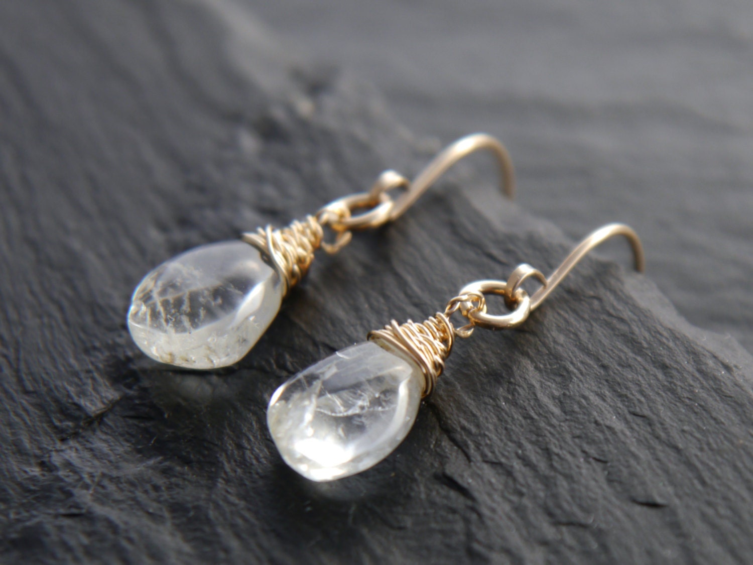 Aquamarine Teardrop Gemstone Earrings, 14K Gold Filled Boho Jewelry