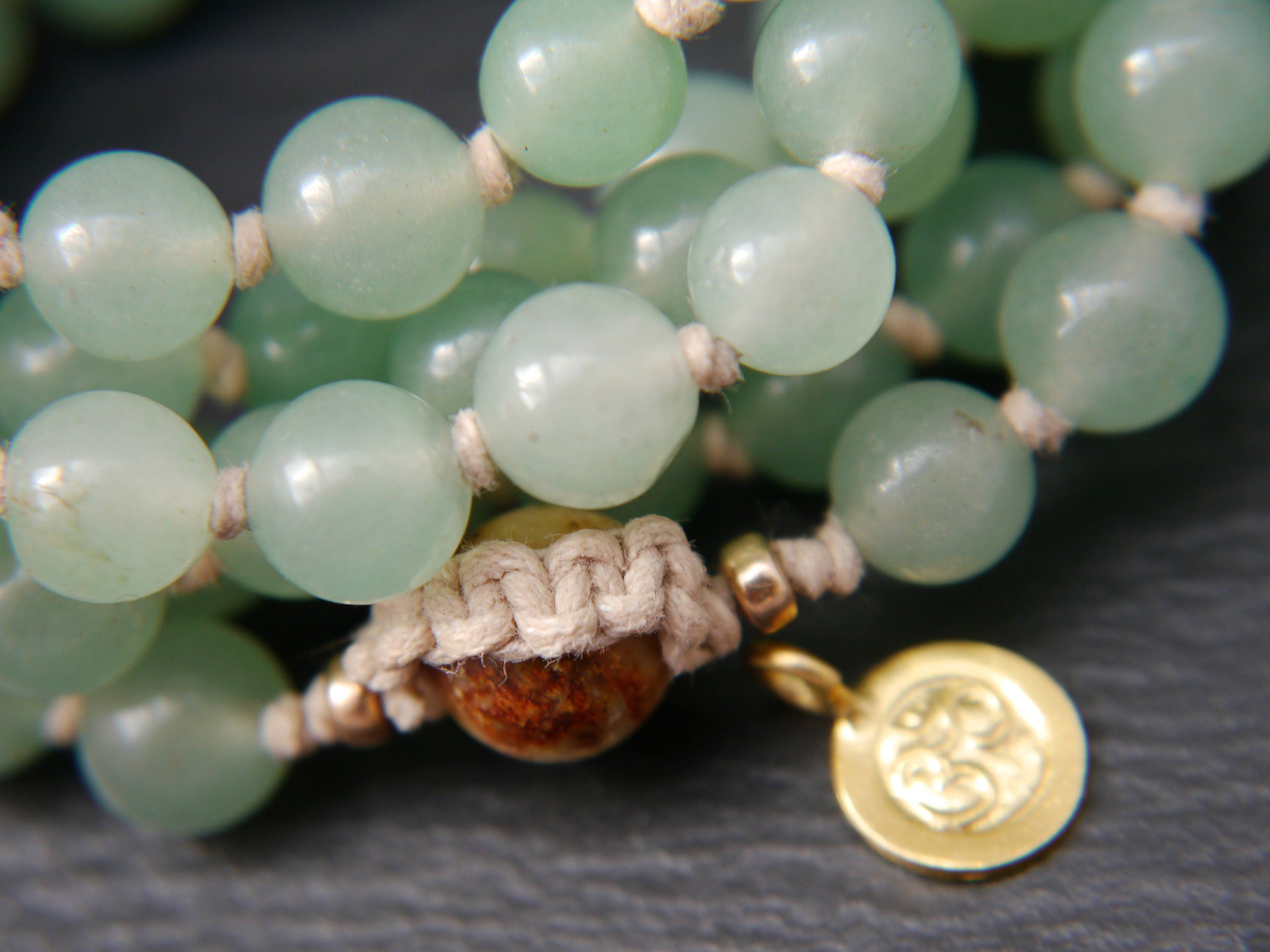 Green Aventurine 108 Mala Bead , Wrap, Hand Knotted Tibetan Prayer Beads
