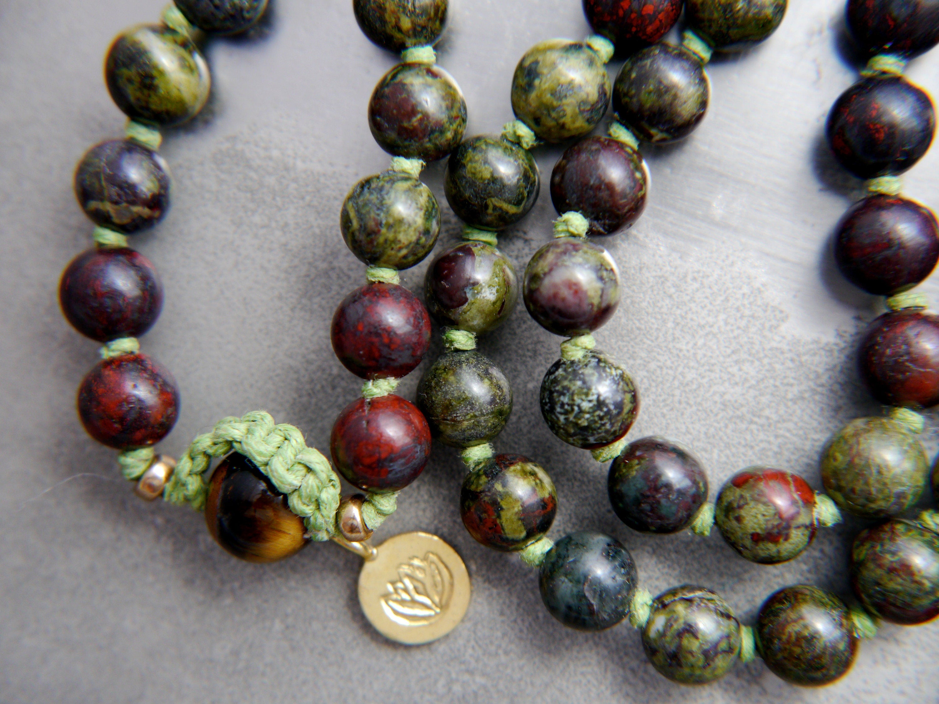 Deep Red Dragon’s Blood Jasper Mala Beads, 108 Gemstone Beads, Wrap, Hand Knotted