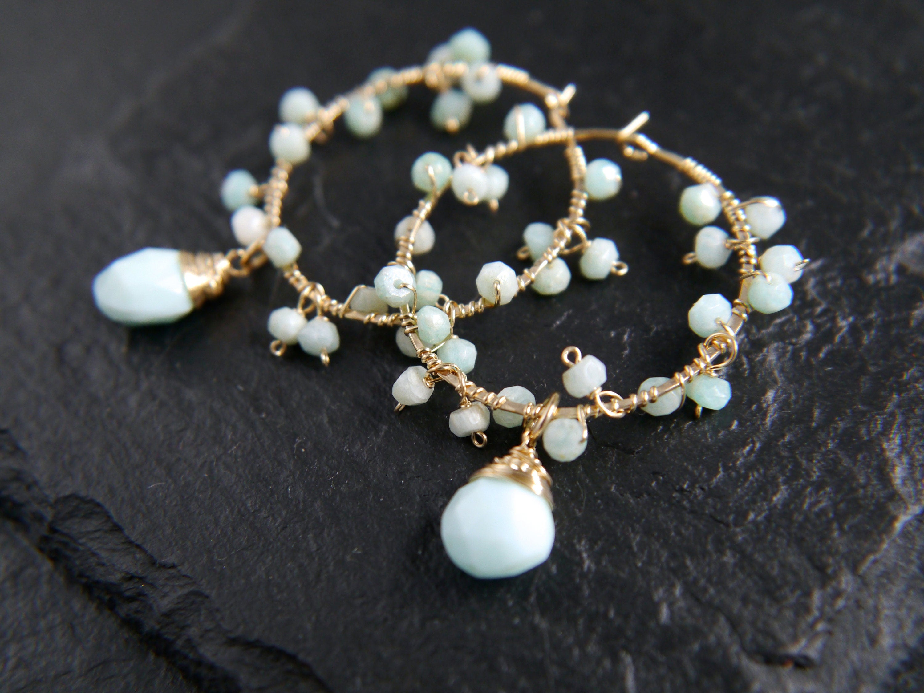Amazonite Blue Opal Garland Earrings, 14K Gold Filled Floral Drape, Nature Inspired Statement