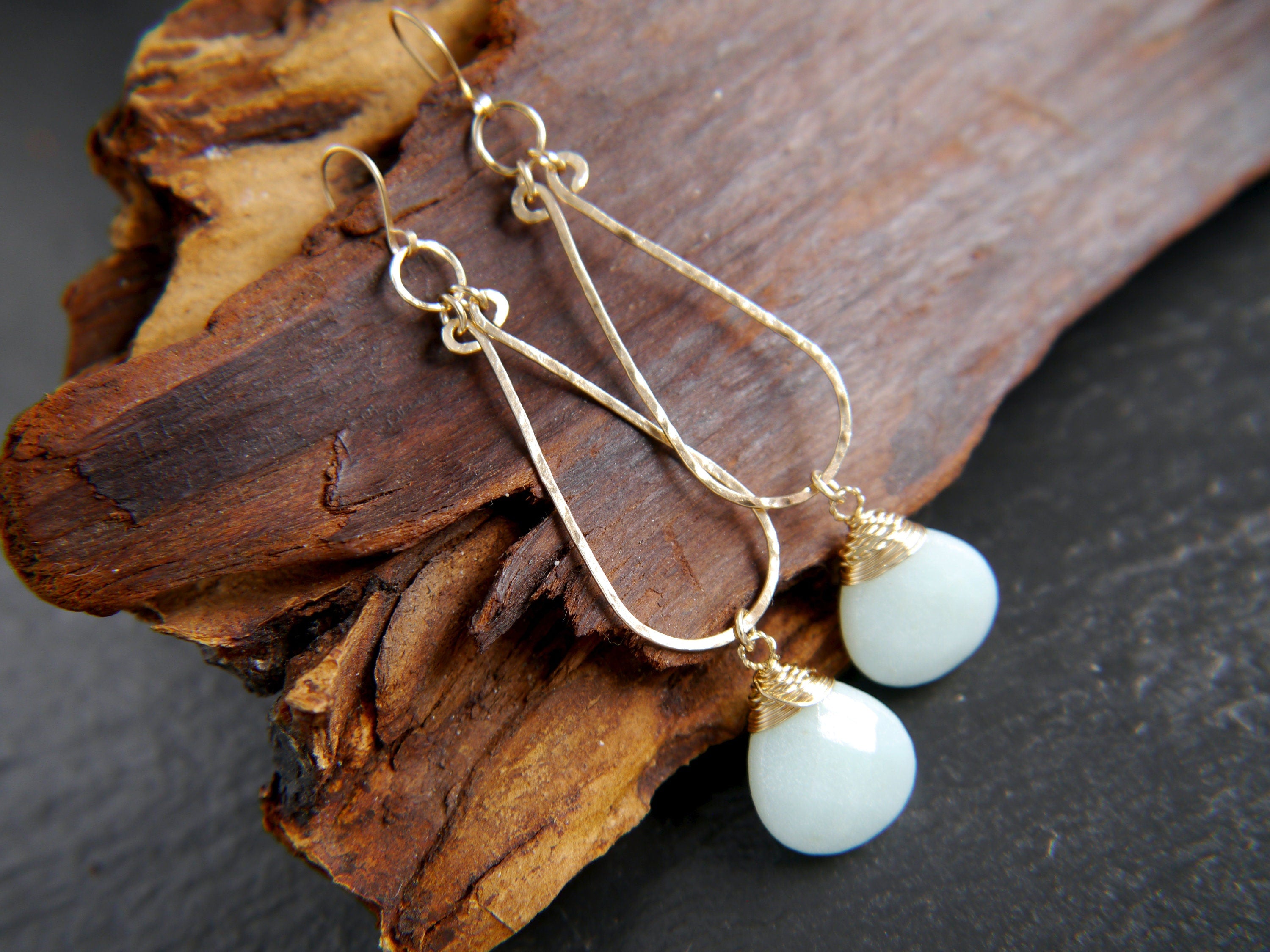 Amazonite Teardrop Bridal Earrings, 14K Gold Filled Chandelier Dangle, Wedding Jewelry
