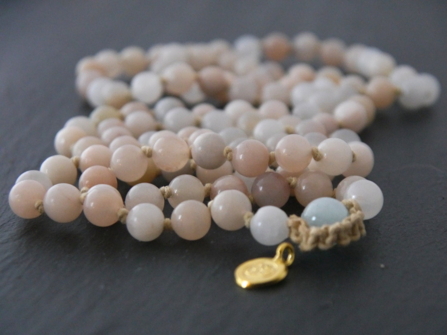 Soft Pink Aventurine Mala Beads, 108 Gemstone Beads, Wrap, Hand Knotted