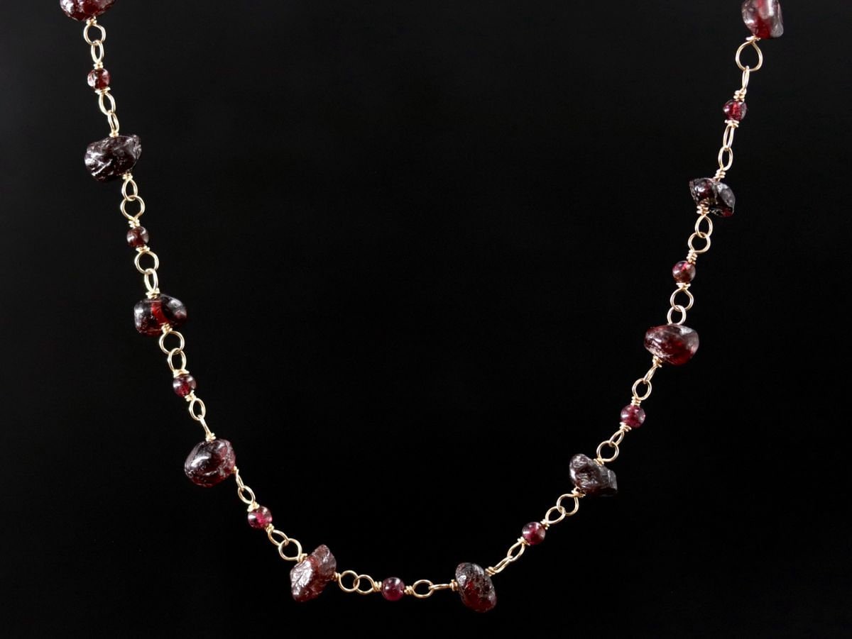 Garnet Rosary Chain Gemstone Necklace, 14K Gold Filled