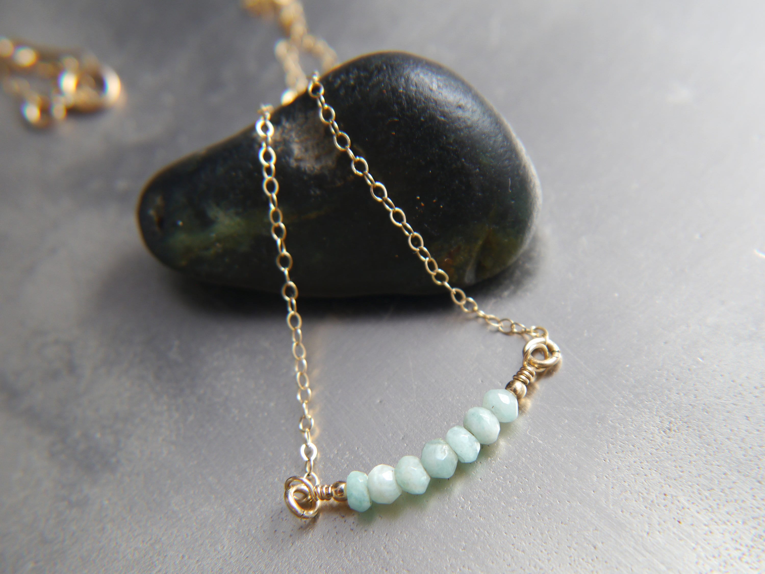 Amazonite Bar Gemstone Necklace, 14K Gold Filled, Minimalist Style