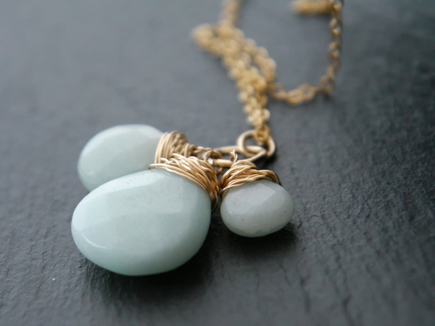 Amazonite Briolette Pendant Necklace Gold Filled Minimalist Style