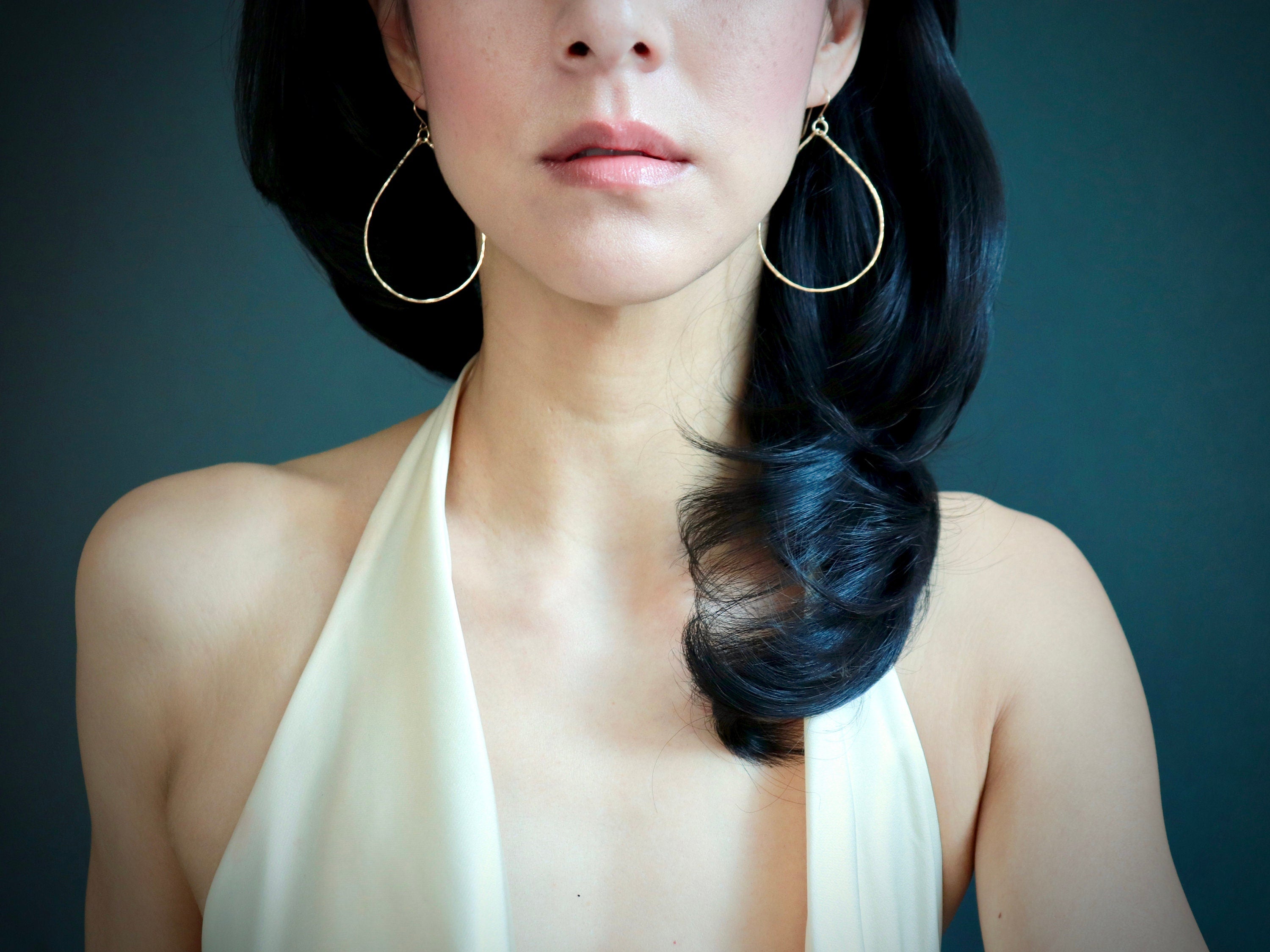 Hammered Large Hoop Earrings, 14K Gold Filled Minimalist Style
