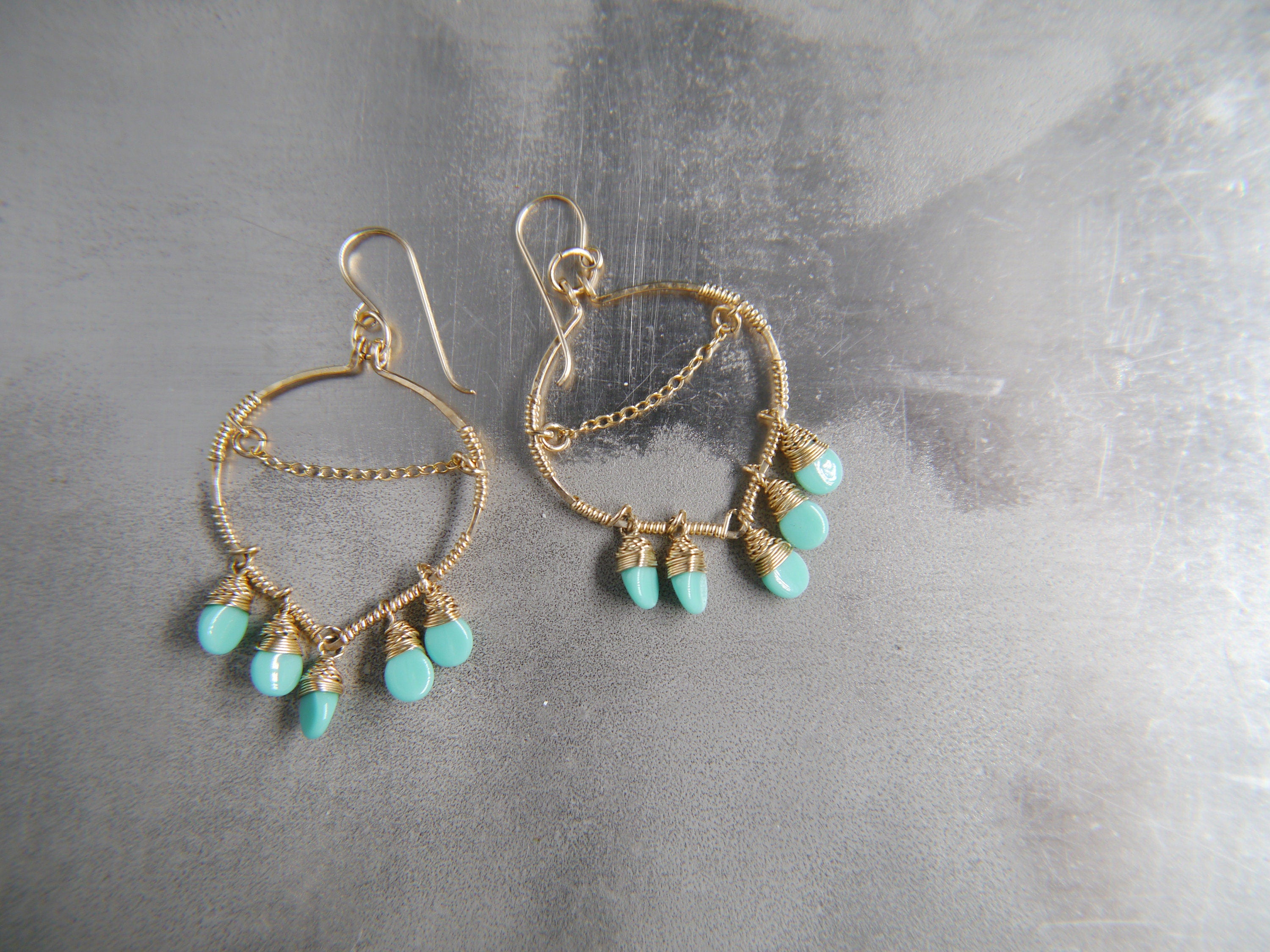 Boho Czech Glass Chandelier Gemstone Earrings, 14K Gold Filled Bohemian Style