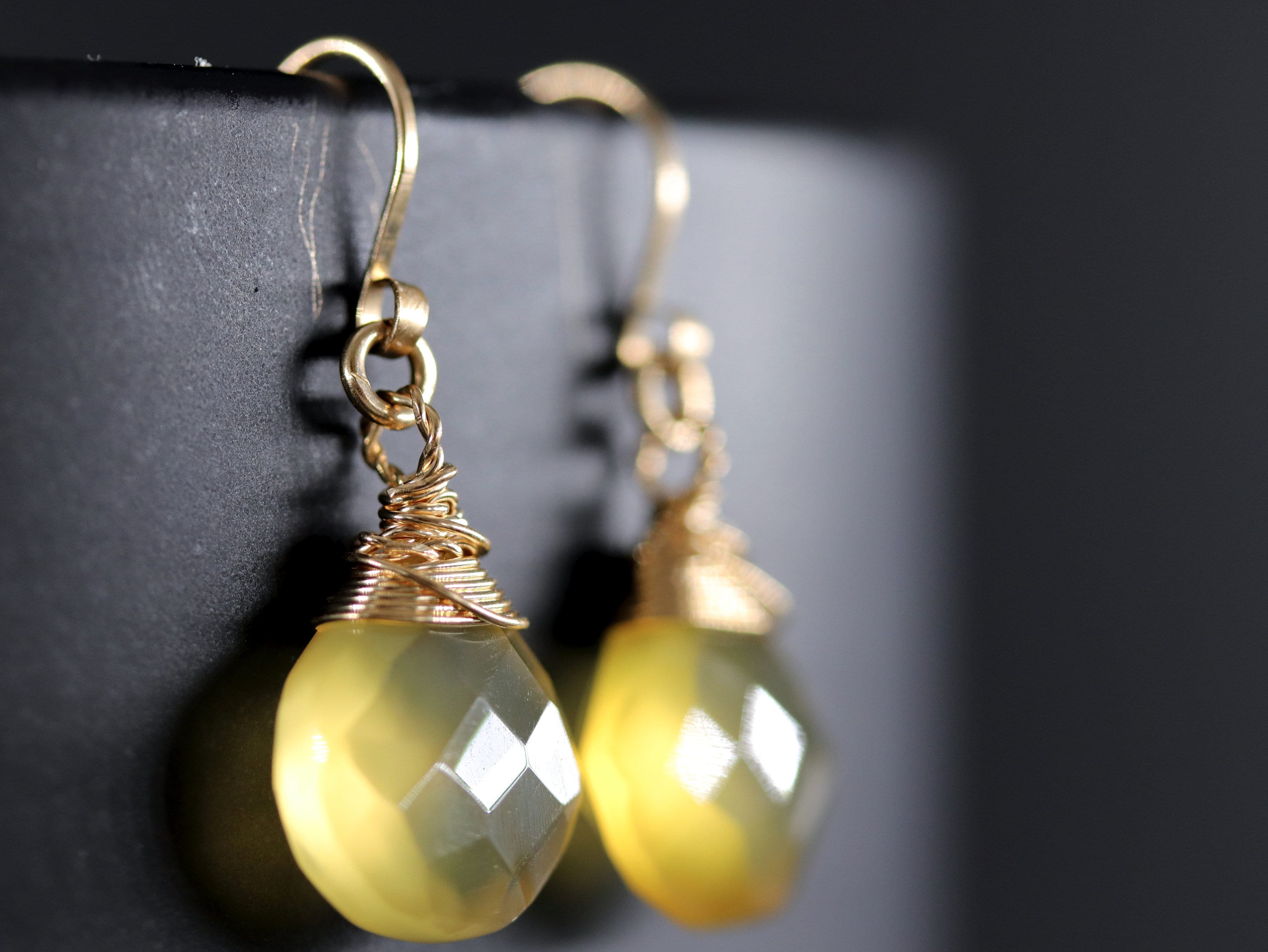 Yellow Chalcedony Heart Briolette Drop Gemstone Earrings, 14K Gold Filled Minimalist