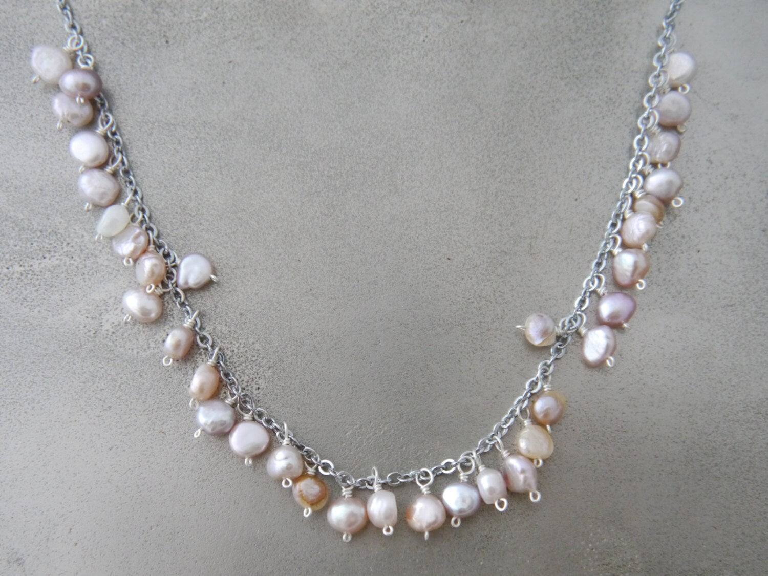 Pink Freshwater Pearl Floral Vine Gemstone Necklace, Sterling Silver, Wedding Jewelry