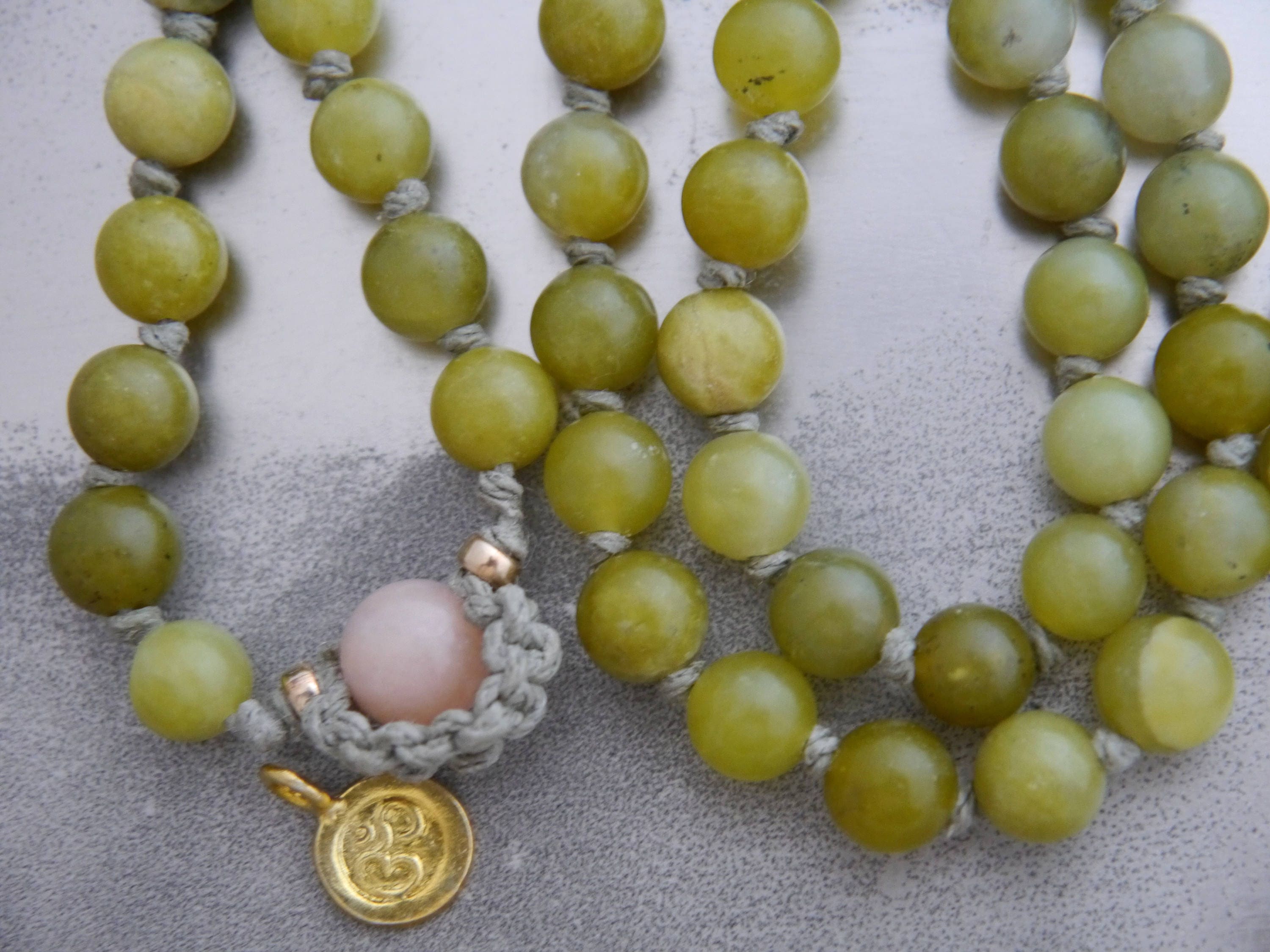 Olive Green Serpentine Mala Beads, 108 Gemstone Beads, Wrap, Hand Knotted