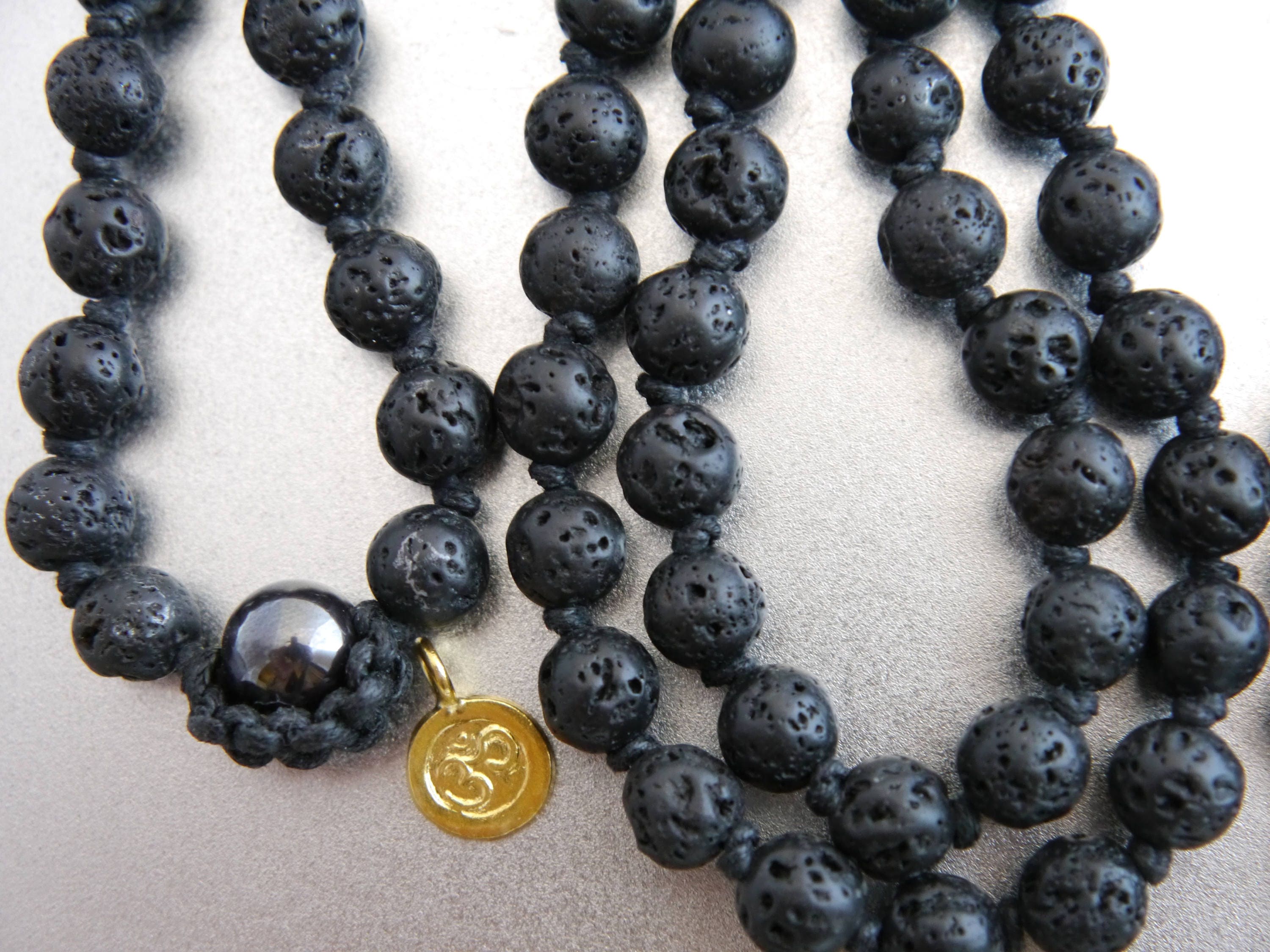 Black Lava Stone 108 Mala Bead , Wrap, Hand Knotted Tibetan Prayer Beads