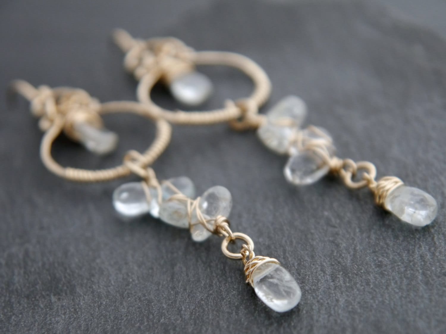 Aquamarine Long Dangle Earrings, 14K Gold Filled Linear Drop, Bridal Jewelry