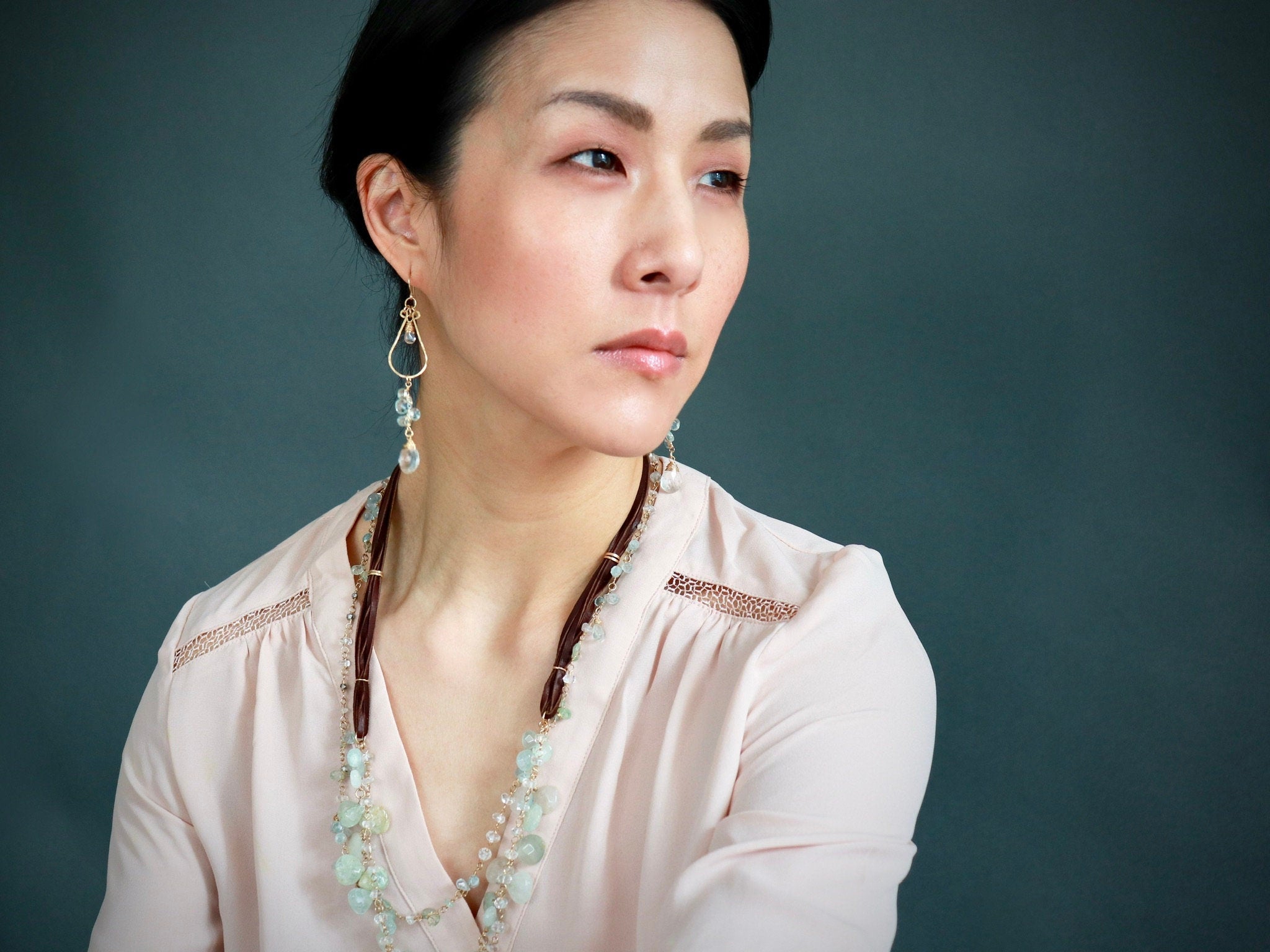 Aquamarine Quartz Chandelier Gemstone Earrings, 14K Gold Filled Ethereal Bride