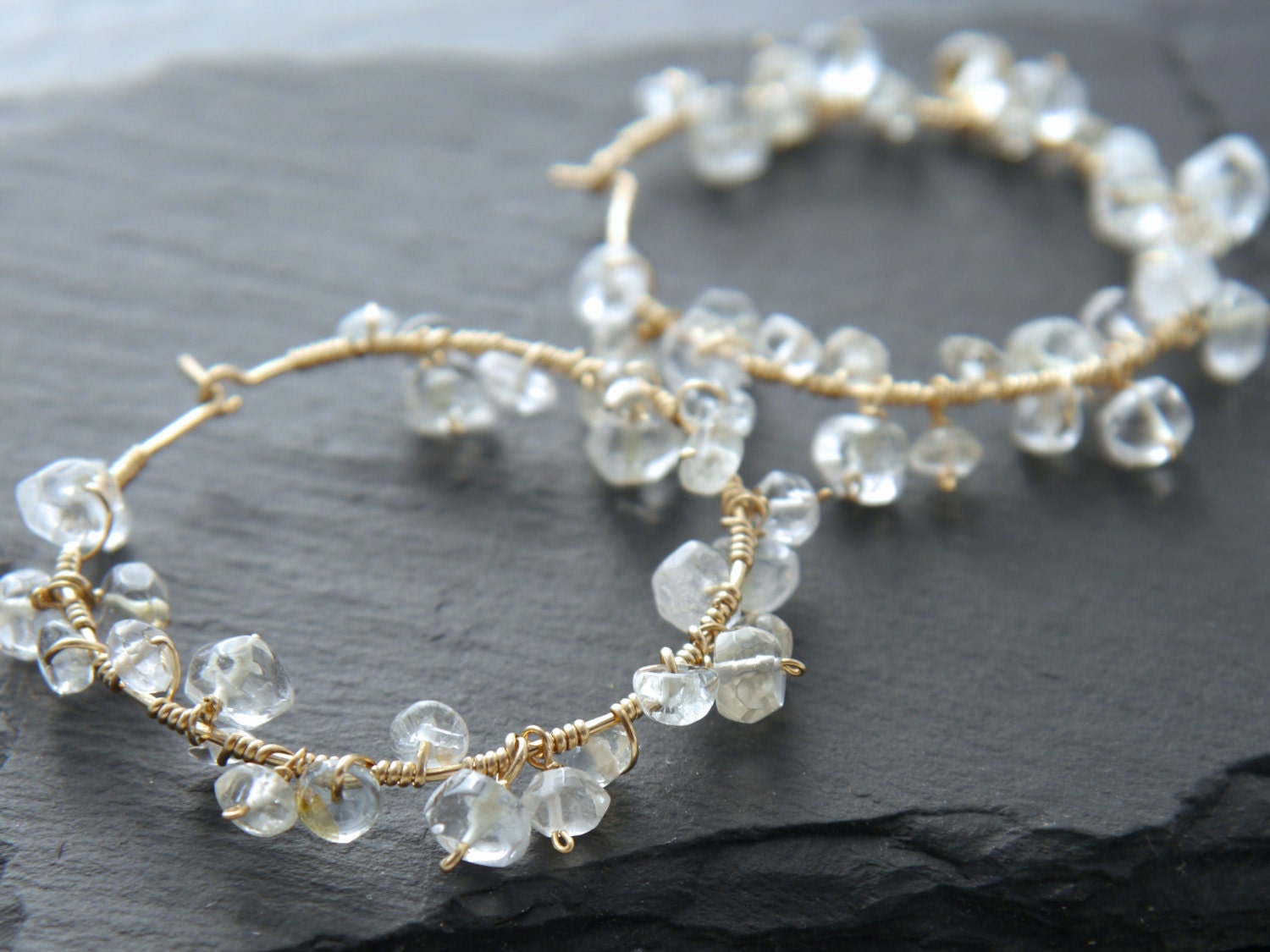 Aquamarine Floral Hoop Gemstone Earrings, 14K Gold Filled Garden Wedding