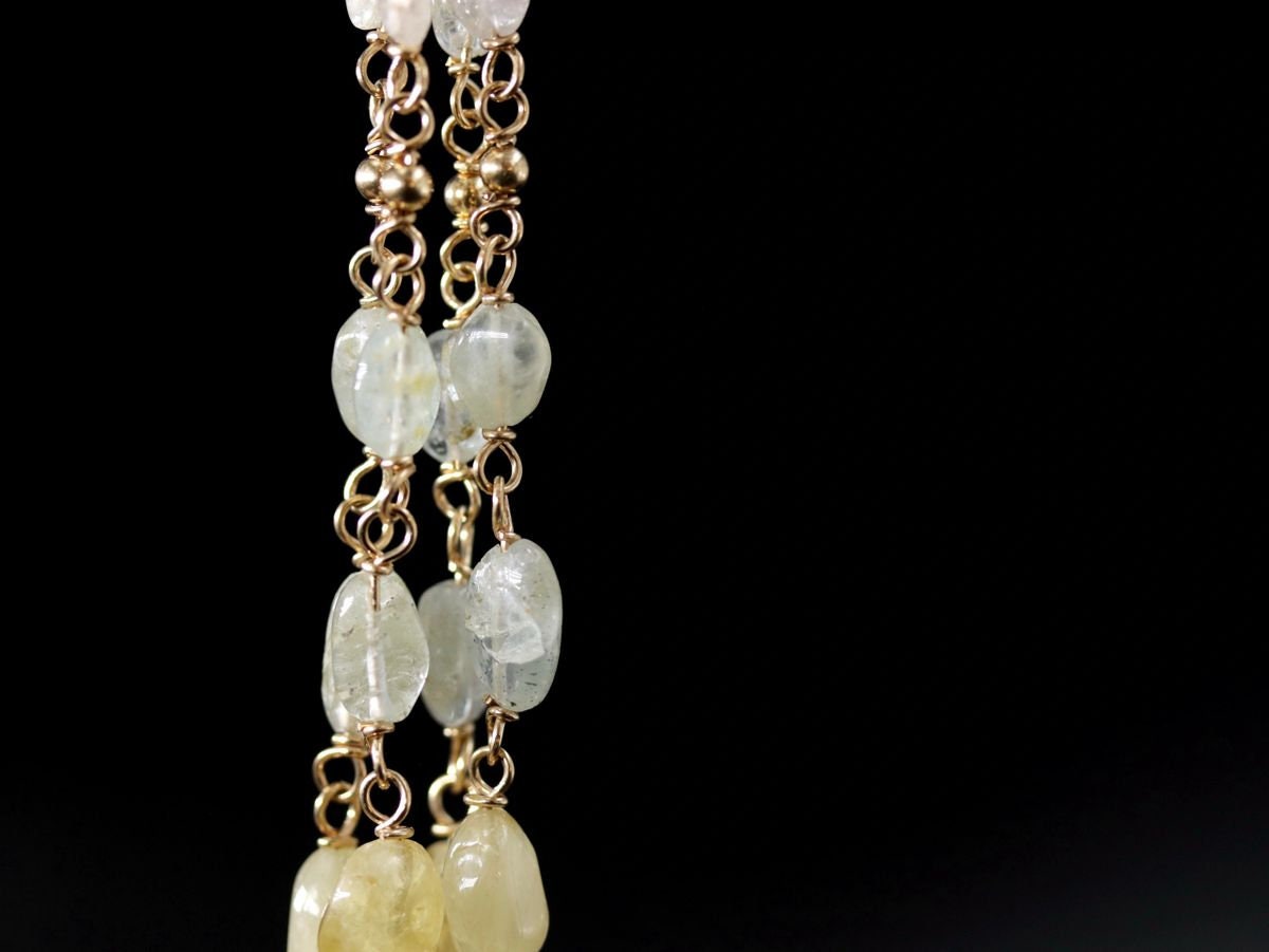Aquamarine Gemstone Lariat Y Necklace, 14K Gold Filled, Bohemian Wedding