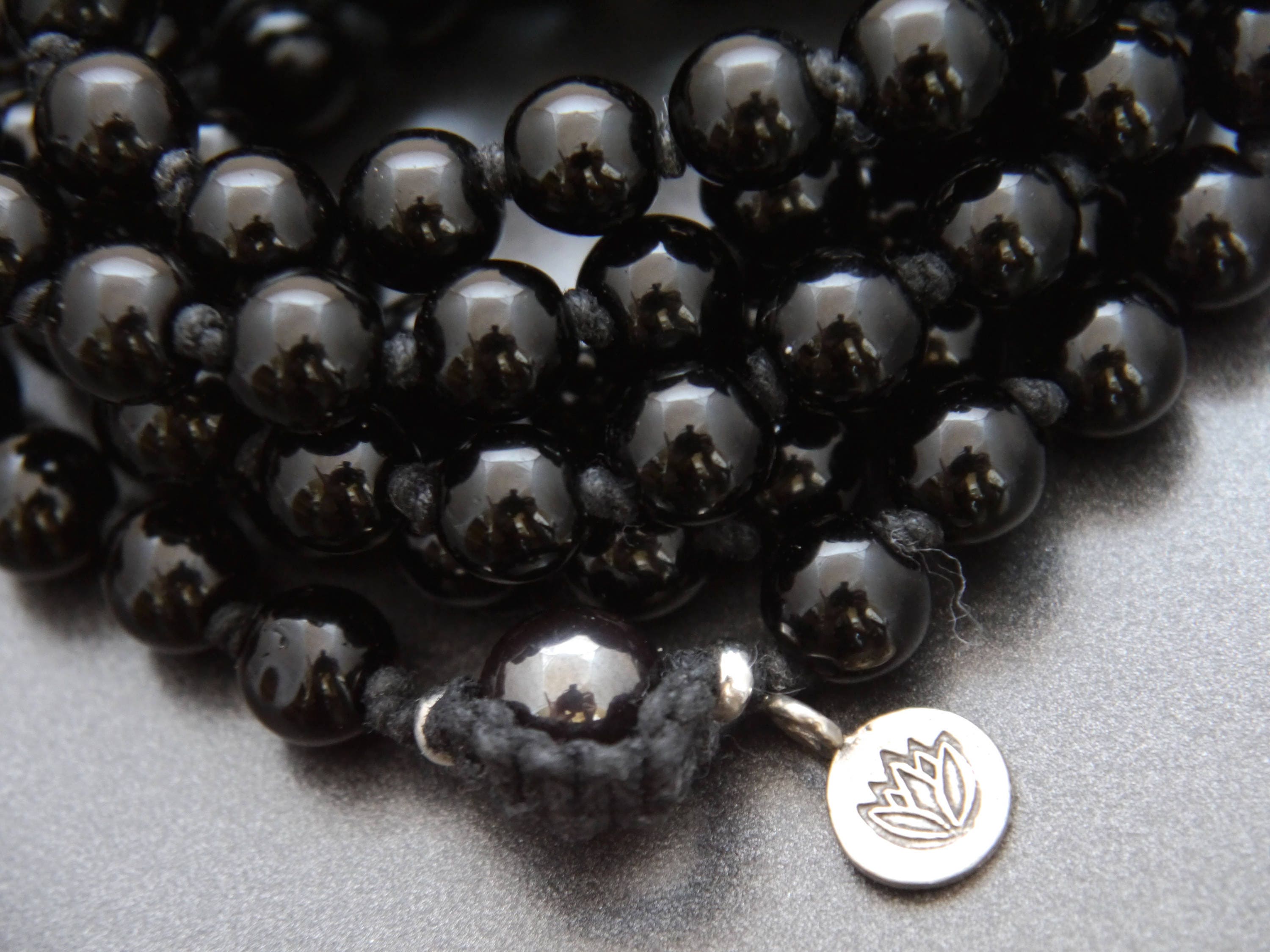 Black Obsidian 108 Mala Bead , Wrap, Hand Knotted Tibetan Prayer Beads