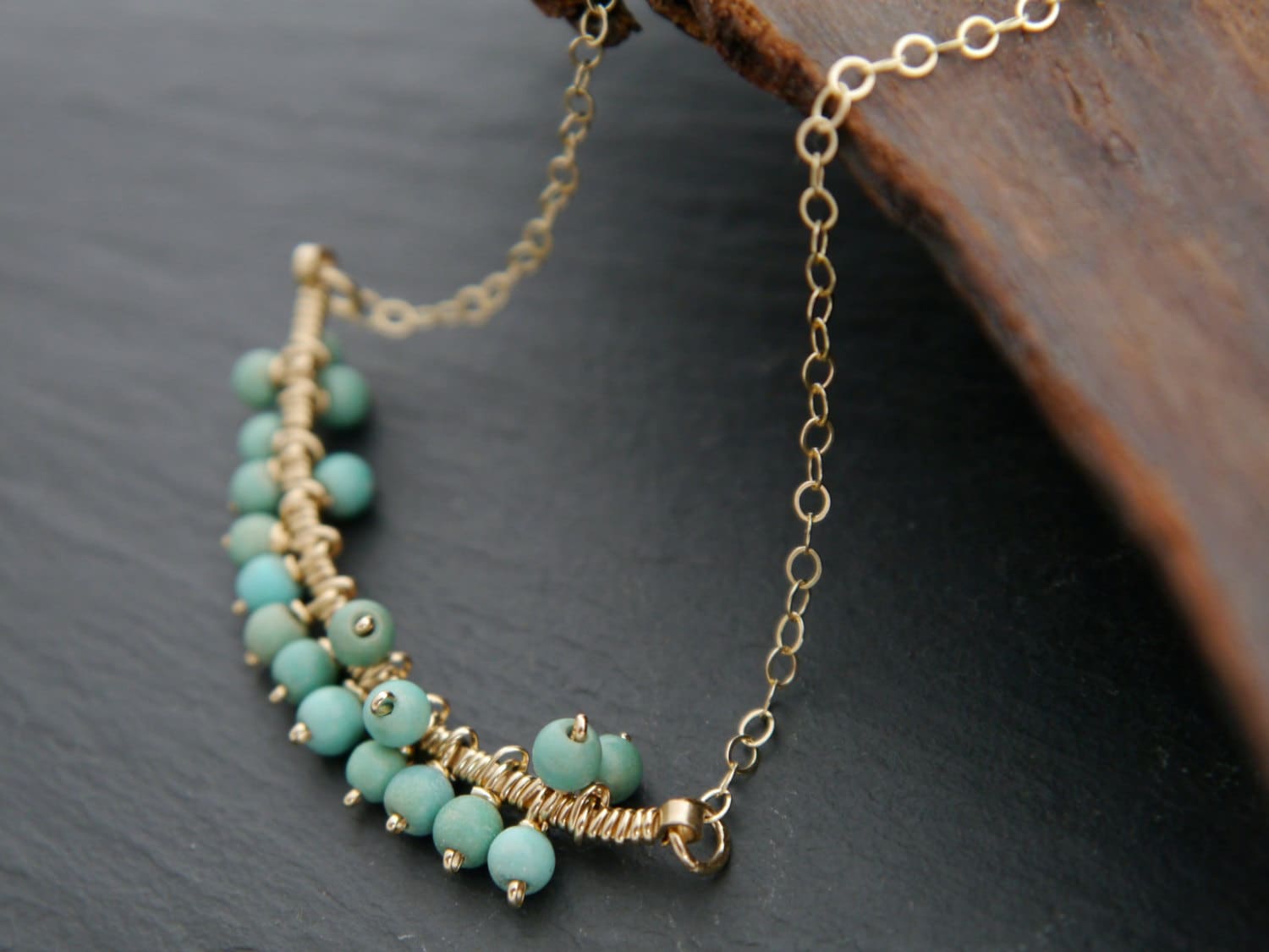 Aqua Teal Magnesite Bar Gemstone Necklace, 14K Gold Filled Minimalist Jewelry
