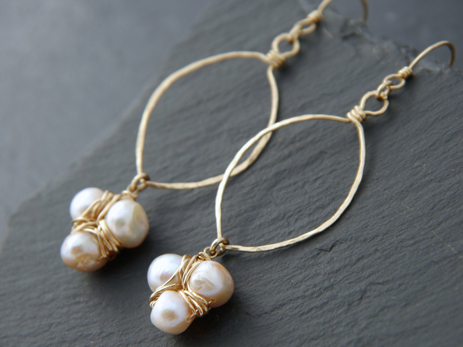 Freshwater Pearl Floral Hoop Gemstone Earrings, 14K Gold Filled Bohemian Style
