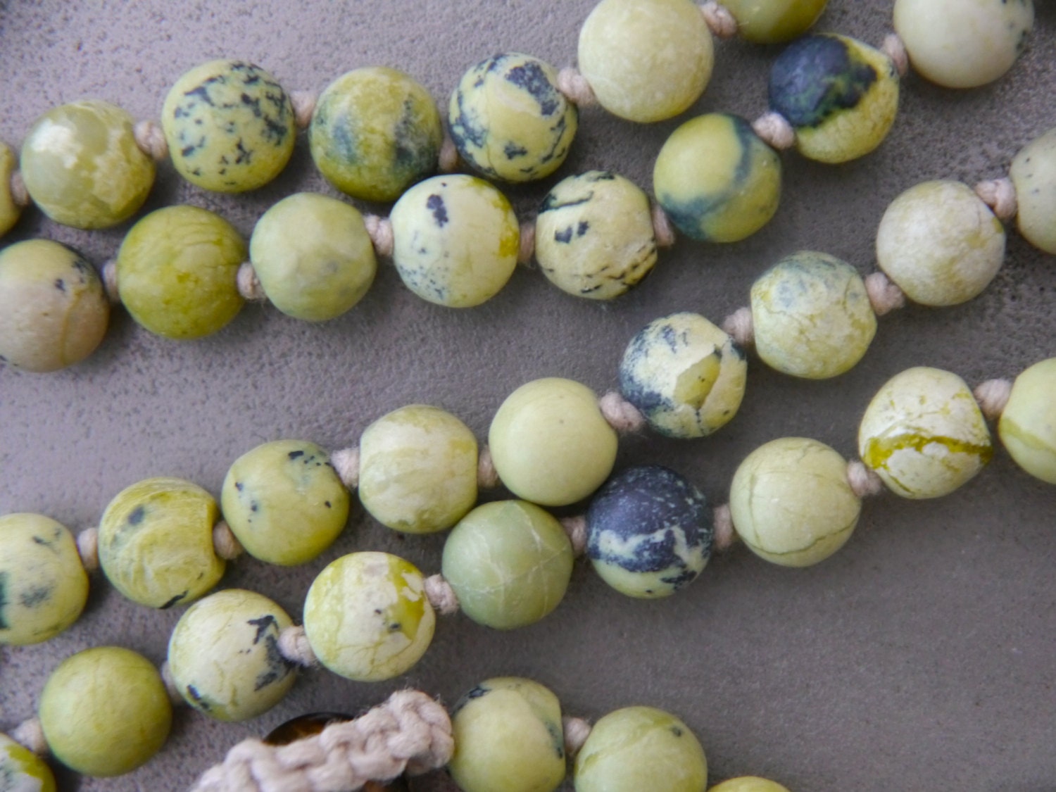 Yellow Green Serpentine Mala Beads, 108 Gemstone Beads, Wrap, Hand Knotted