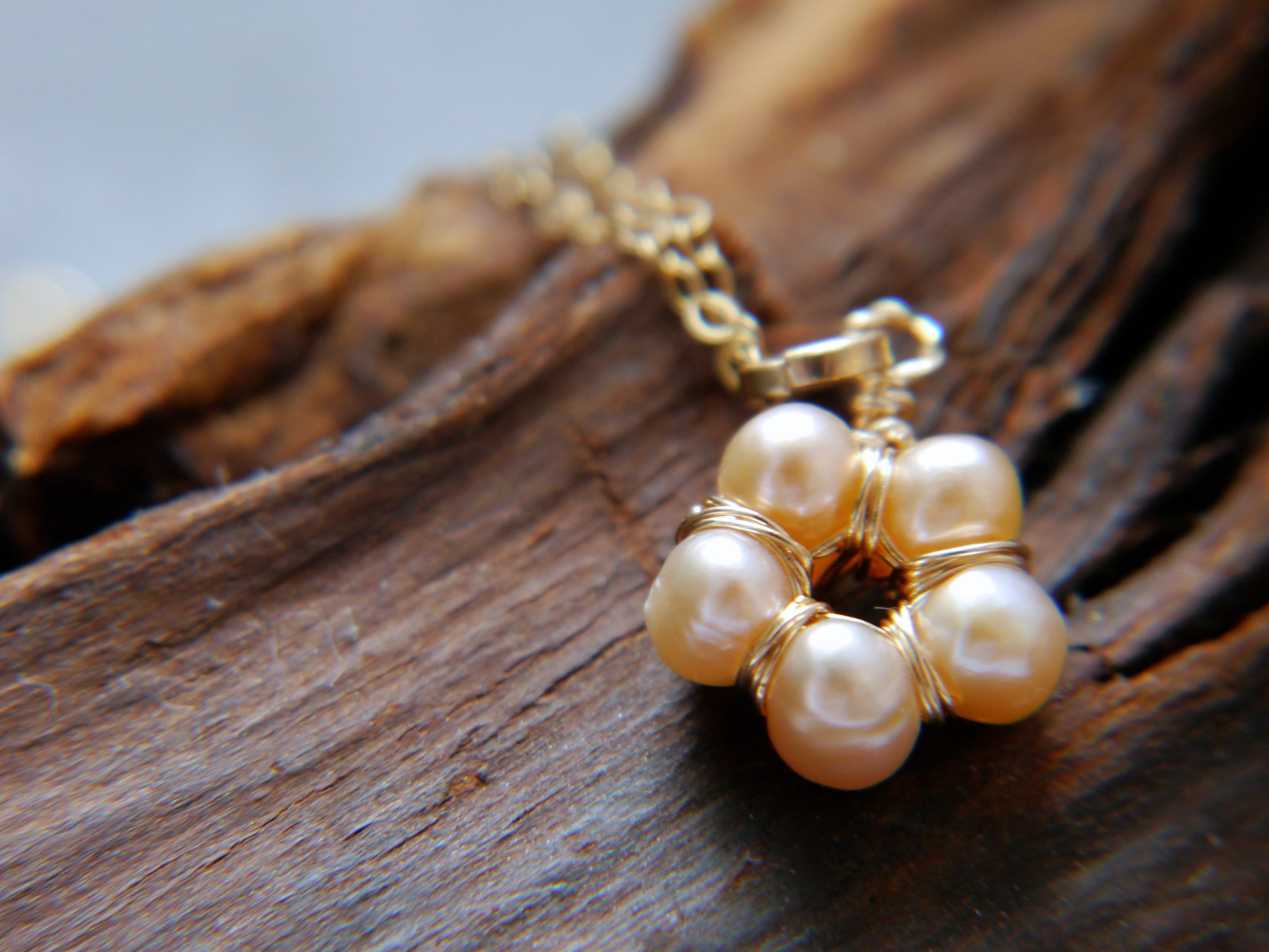 Freshwater Pearl Flower Pendant Gemstone Necklace, 14K Gold Filled, Nature Inspired Jewelry