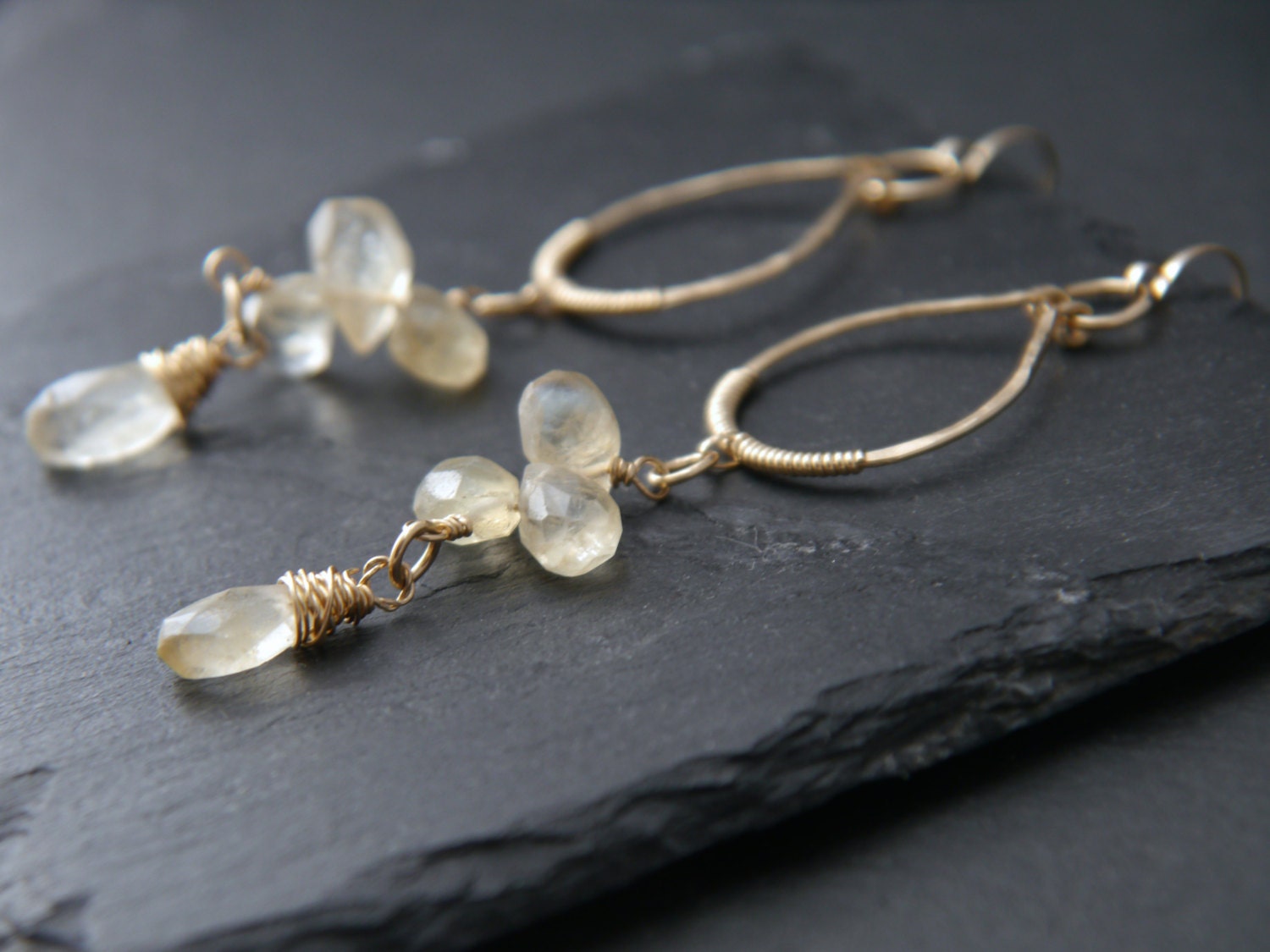 Citrine Teardrop Chandelier Floral Gemstone Earrings, 14K Gold Filled Garden Wedding