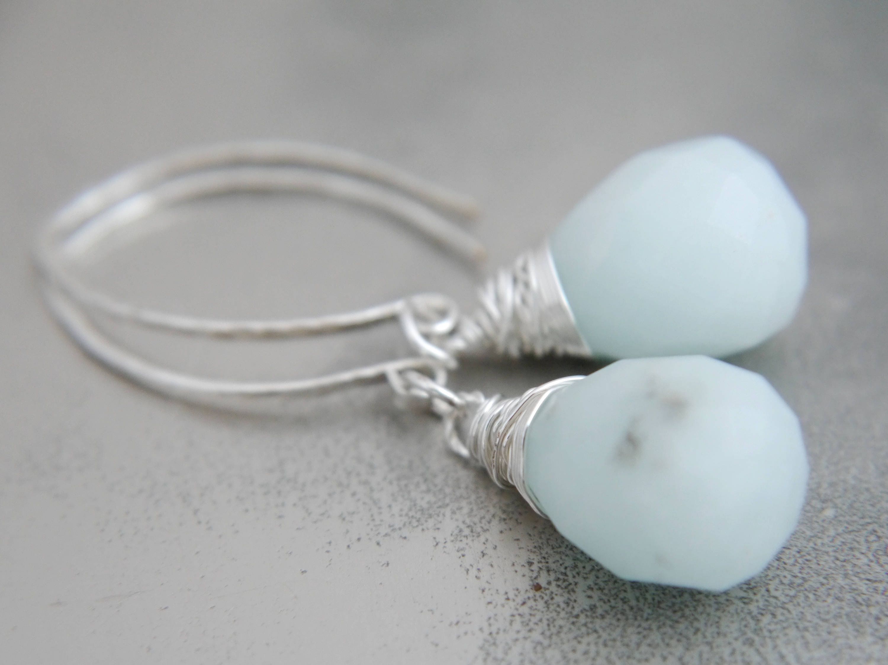 Amazonite Hoop Gemstone Earrings, Sterling Silver, Something Blue