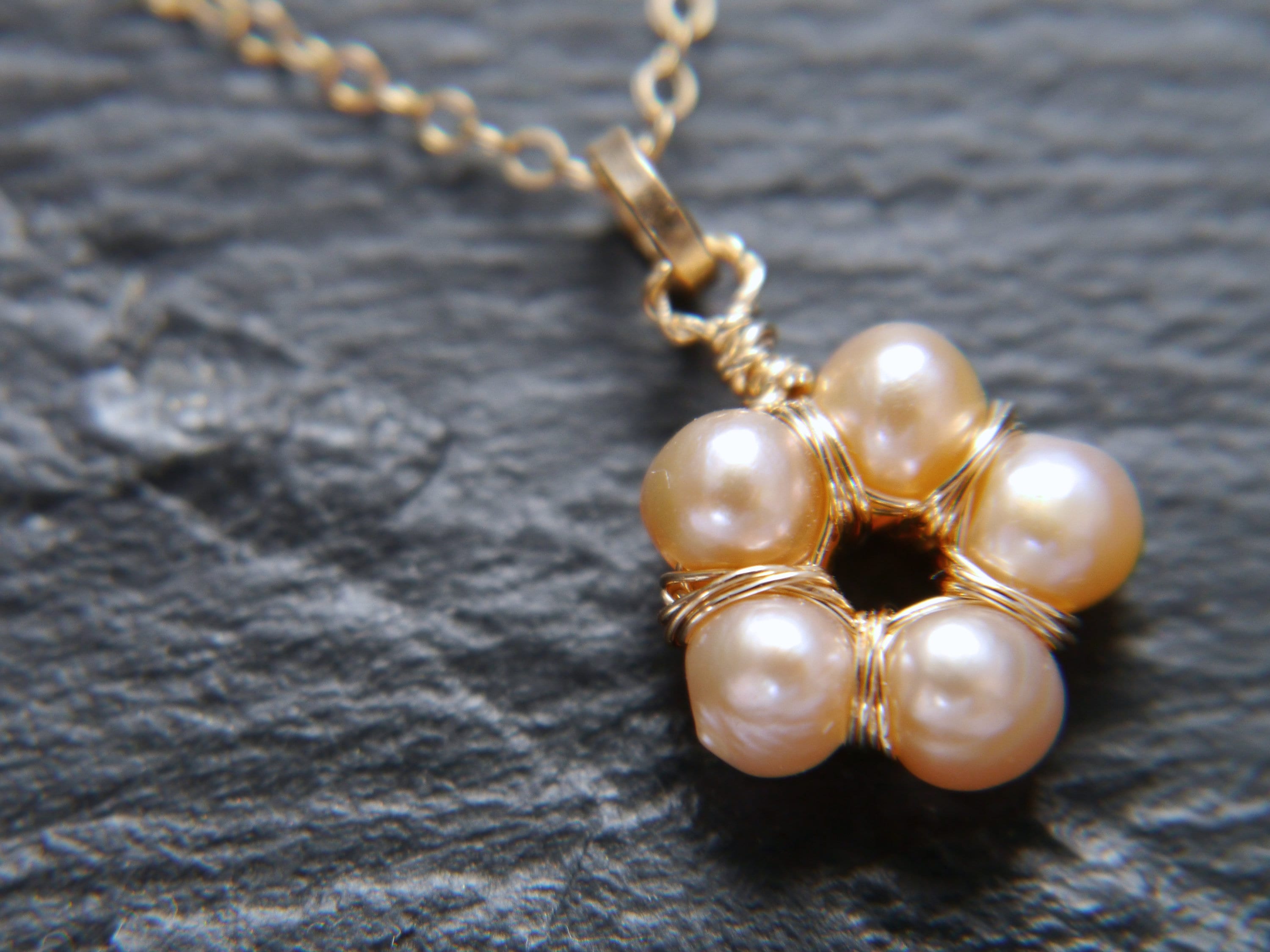 Freshwater Pearl Flower Pendant Gemstone Necklace, 14K Gold Filled, Nature Inspired Jewelry