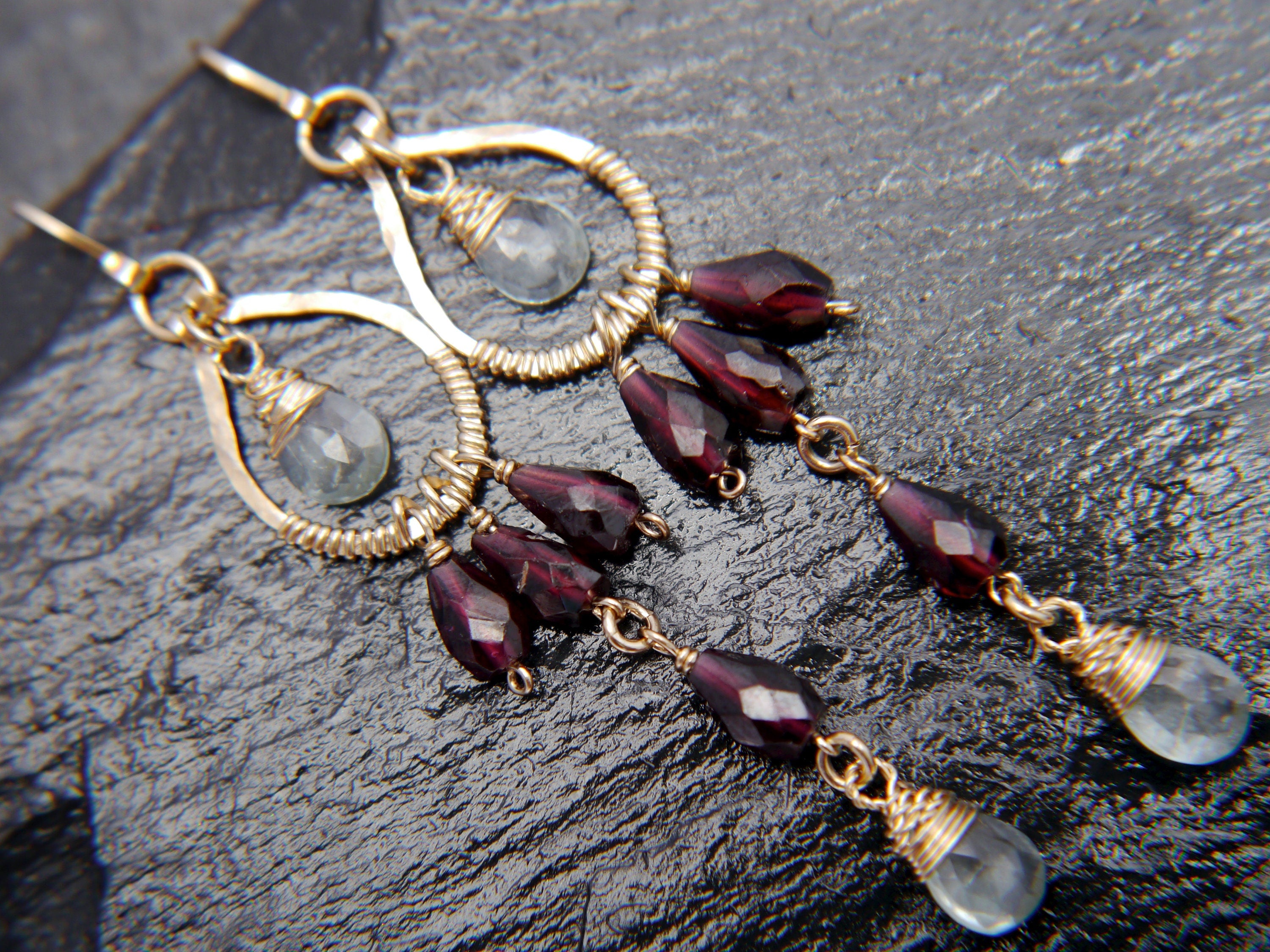 Aquamarine Boho Chandelier Earrings, 14K Gold Filled Fringe Dangle