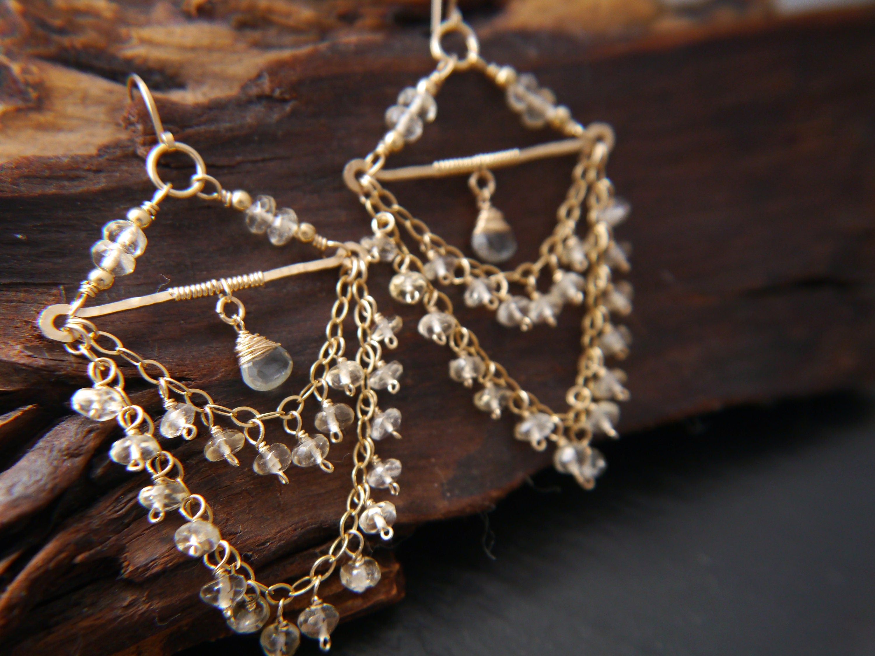 Citrine Chandelier Gemstone Earrings, 14K Gold Filled Bohemian Style