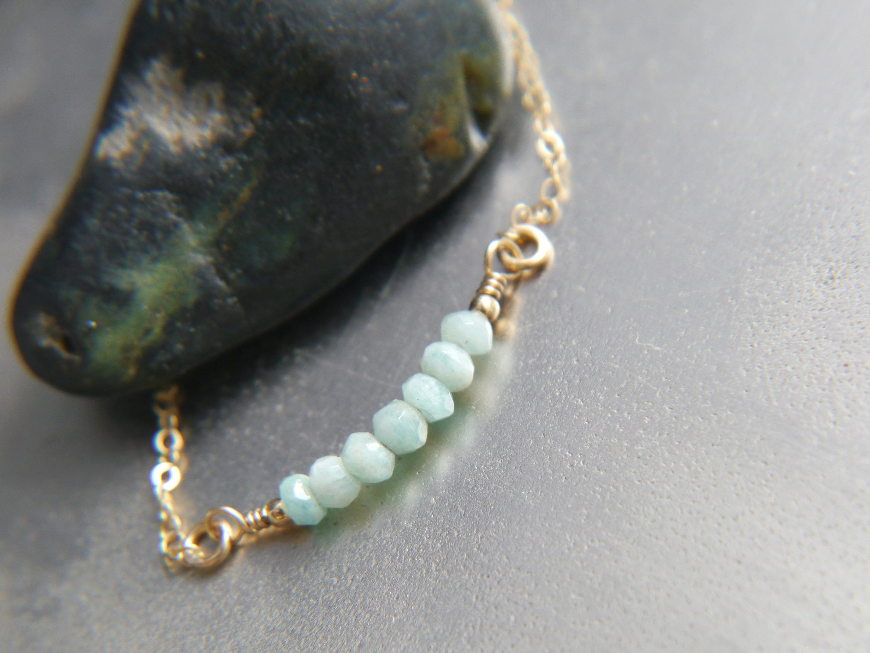Amazonite Bar Gemstone Necklace, 14K Gold Filled, Minimalist Style