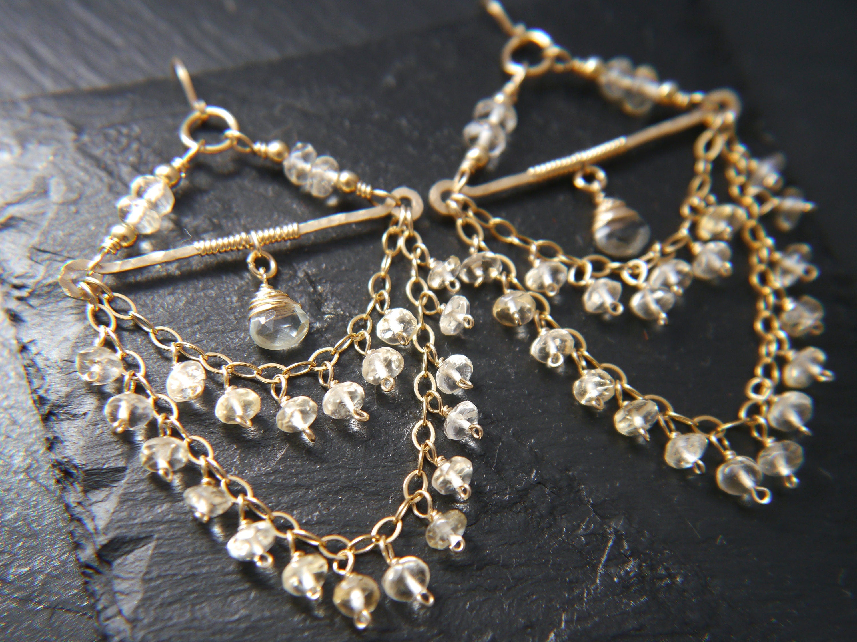 Citrine Chandelier Gemstone Earrings, 14K Gold Filled Bohemian Style