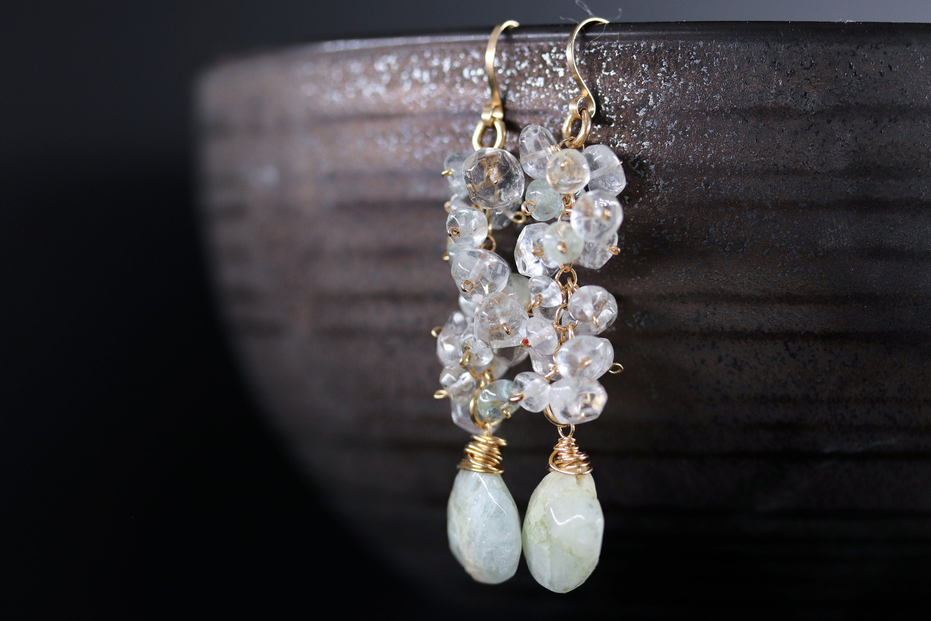 Aquamarine Cluster Floral Gemstone Earrings, 14K Gold Filled Garden Wedding