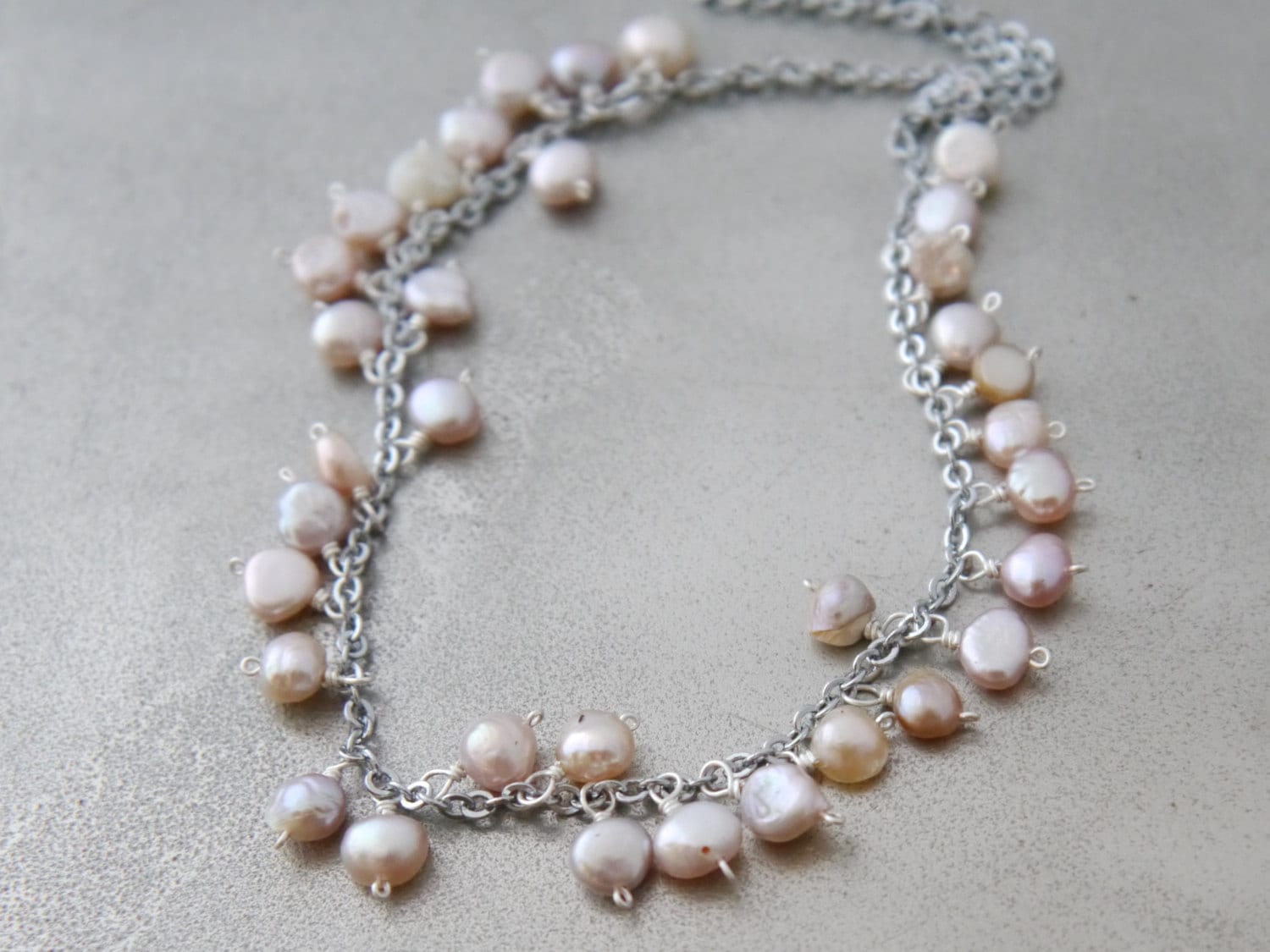 Pink Freshwater Pearl Floral Vine Gemstone Necklace, Sterling Silver, Wedding Jewelry