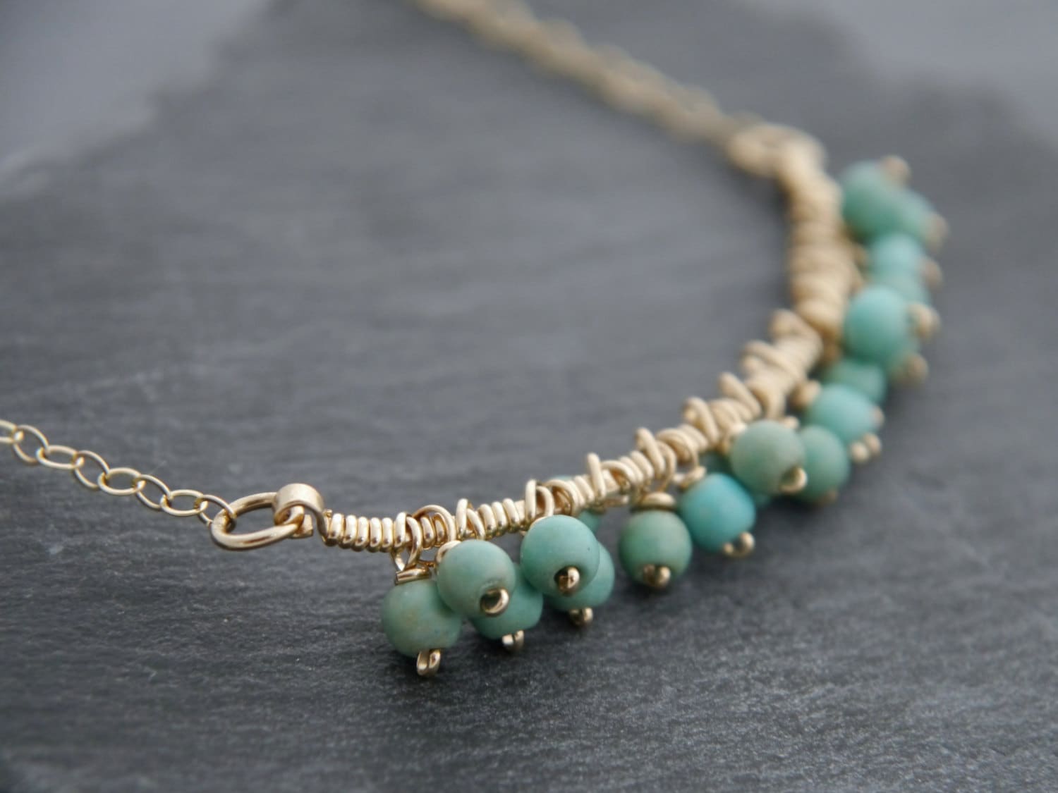 Aqua Teal Magnesite Bar Gemstone Necklace, 14K Gold Filled Minimalist Jewelry