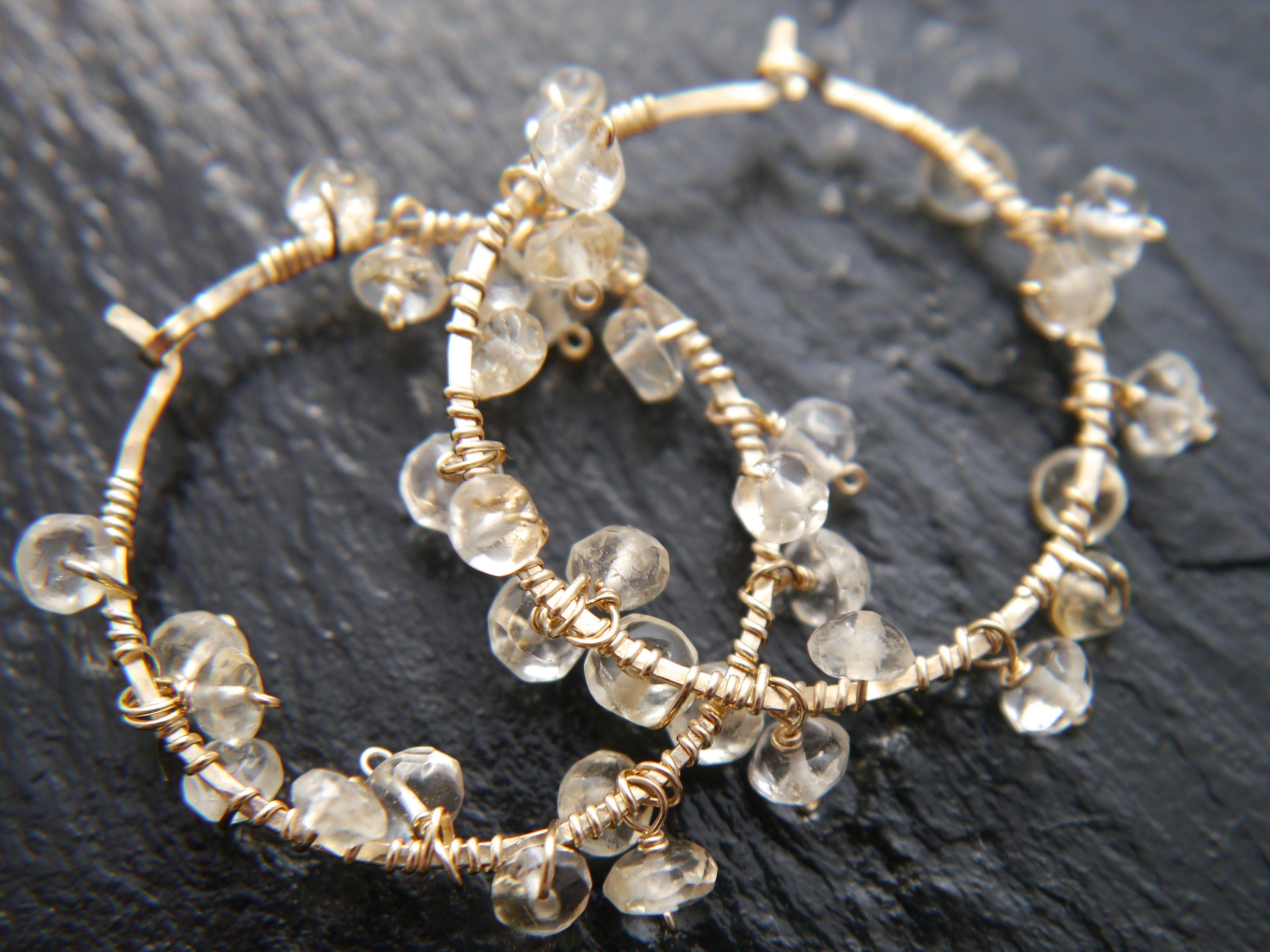 Citrine Floral Hoop Gemstone Earrings, 14K Gold Filled Boho Wedding Jewelry