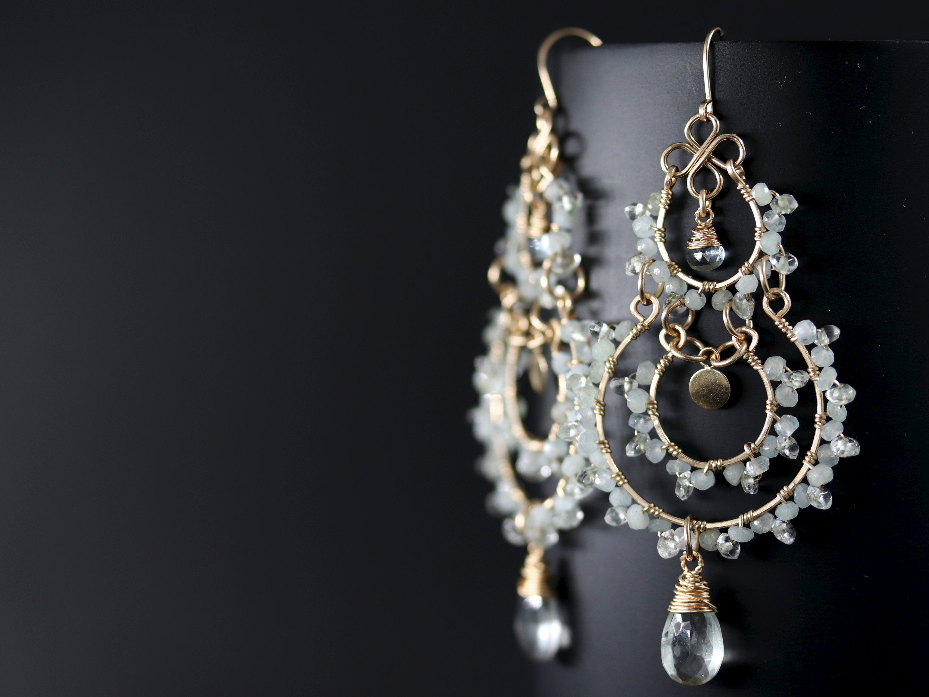 Aquamarine Bridal Chandelier Earrings, 14K Gold Filled Wedding Dangle, Elegant Bridal Jewelry
