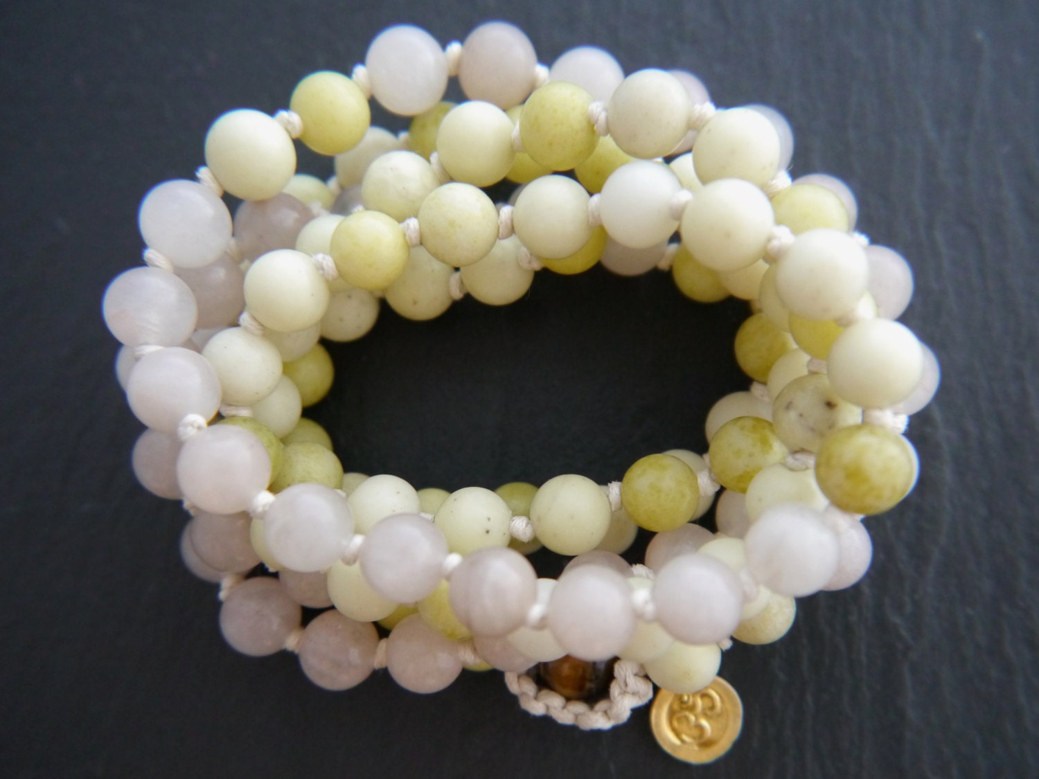 108 Gemstone Mala , Wrap, Hand Knotted Prayer Beads