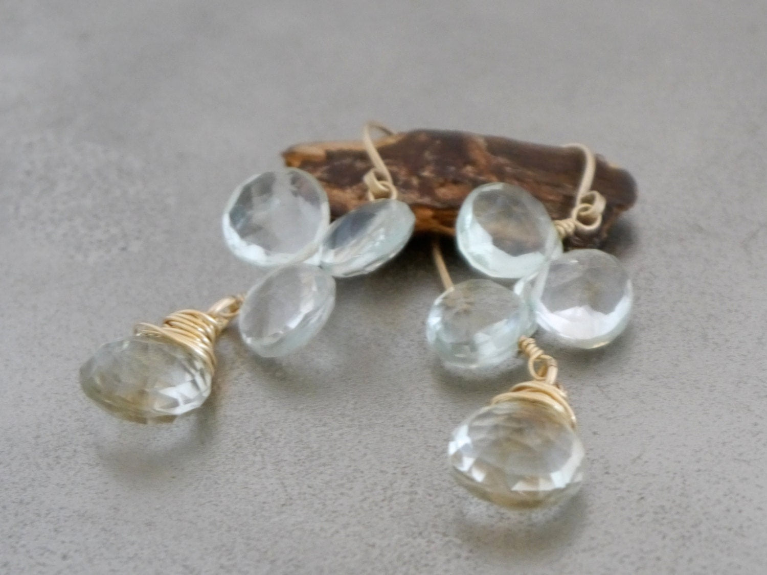 Green Amethyst Floral Gemstone Earrings, 14K Gold Filled Botanical Bride