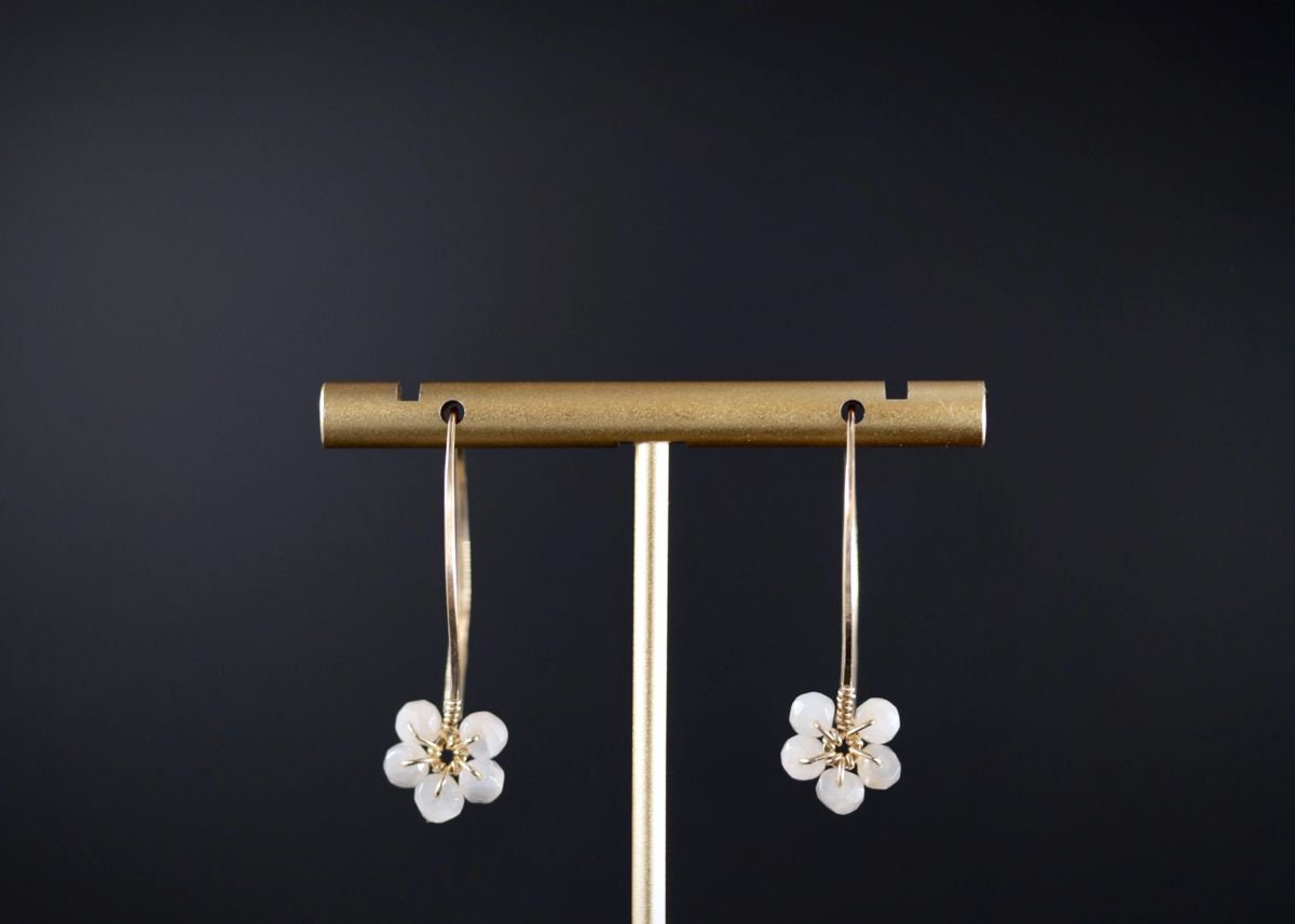 Moonstone Floral Hoop Gemstone Earrings, 14K Gold Filled Nature Inspired