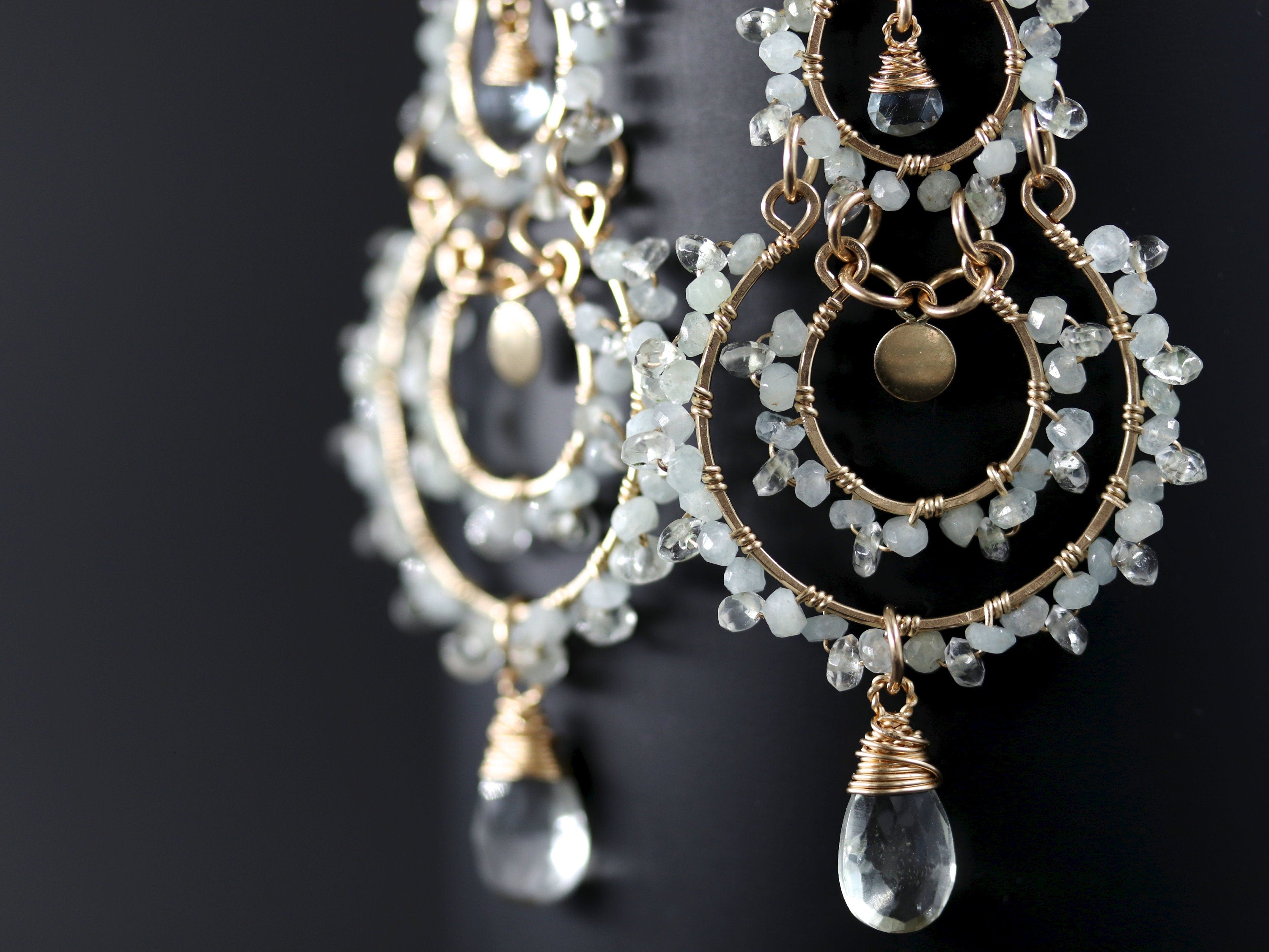 Aquamarine Bridal Chandelier Earrings, 14K Gold Filled Wedding Dangle, Elegant Bridal Jewelry
