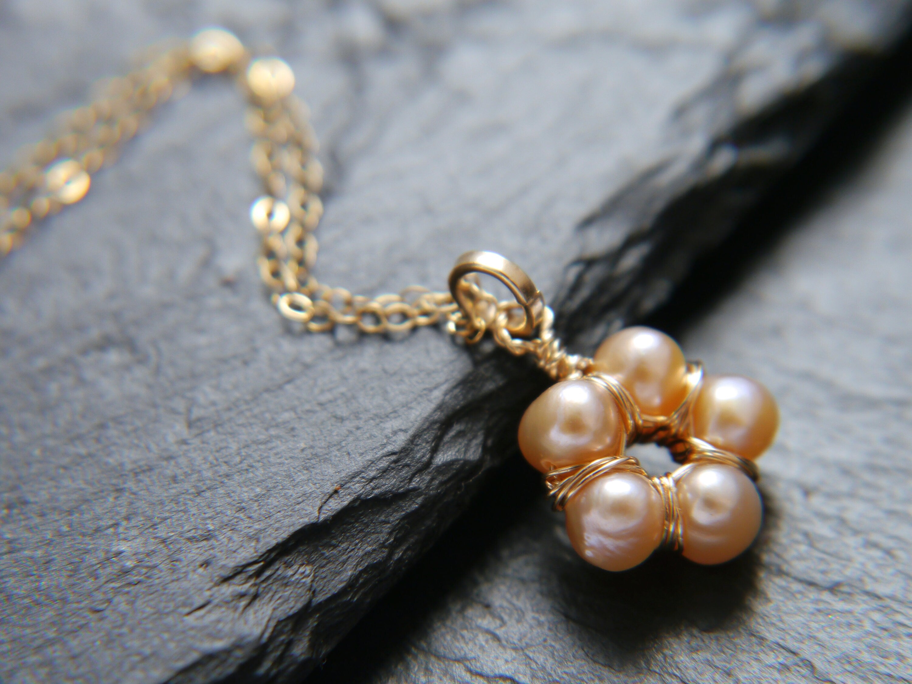 Freshwater Pearl Flower Pendant Gemstone Necklace, 14K Gold Filled, Nature Inspired Jewelry