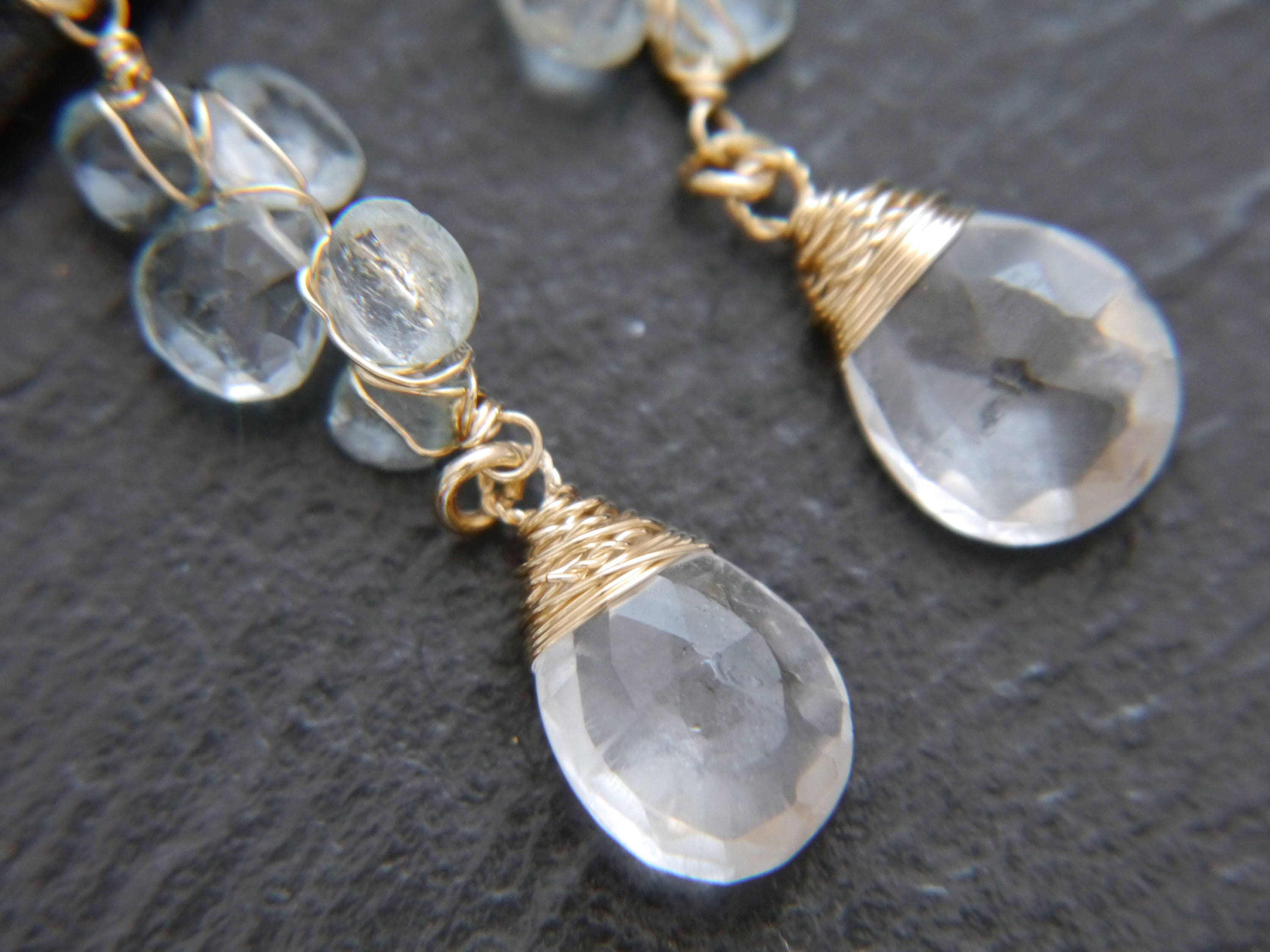 Aquamarine Chandelier Floral Long Dangle Gemstone Earrings, 14K Gold Filled Bridal