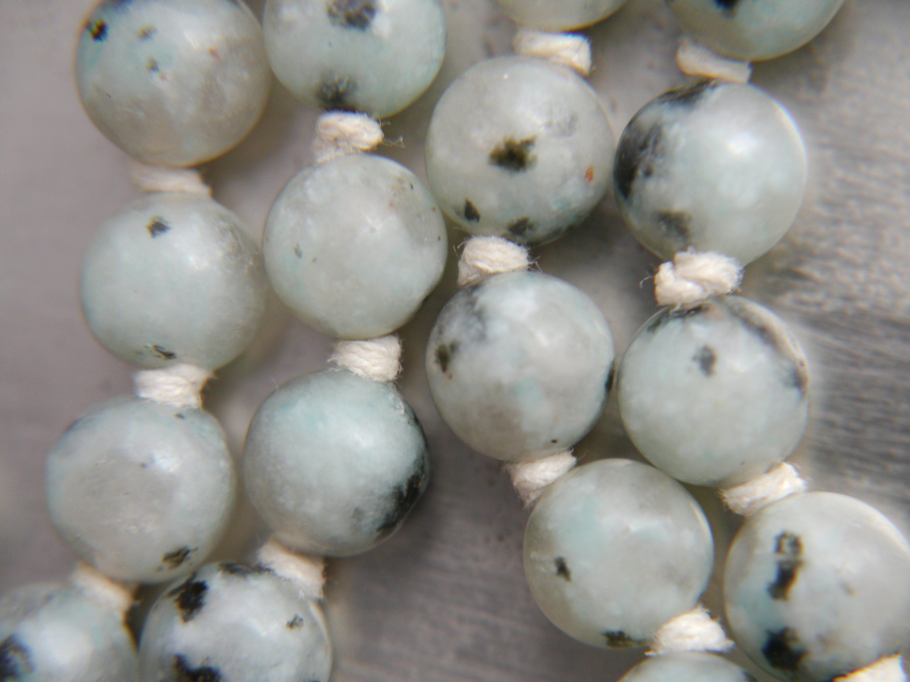 Green Kiwi Jasper Mala Beads, 108 Gemstone Beads, Wrap, Hand Knotted